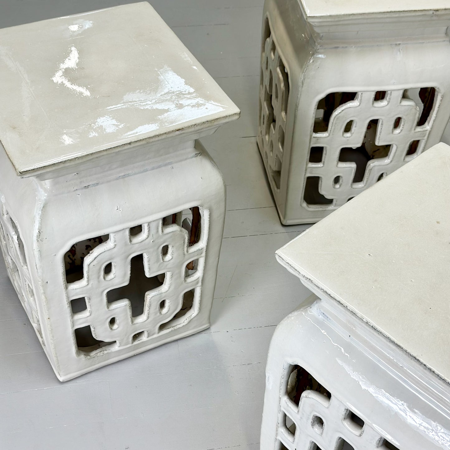 Square Porcelain Lattice Stool