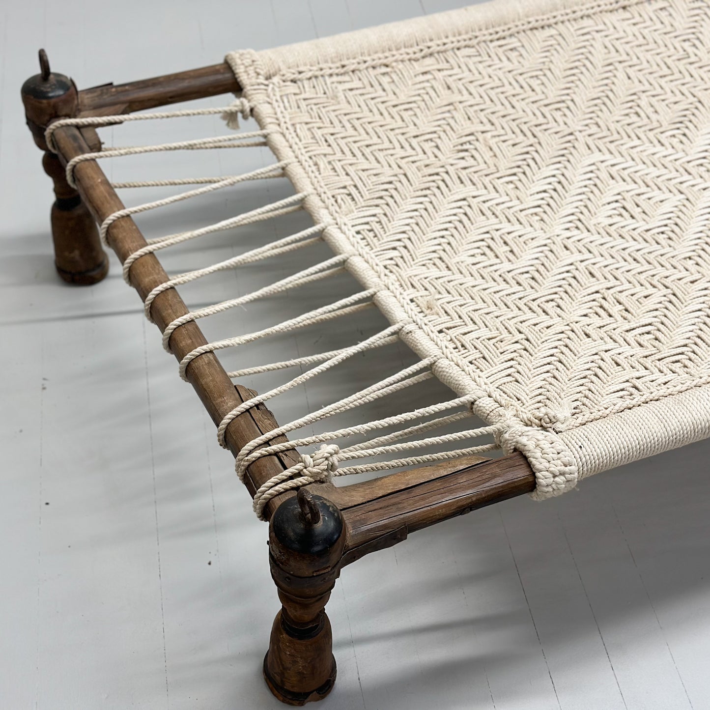 Vintage-Woven-Macrame-Indian-Charpai-Bed-Bench-Swing