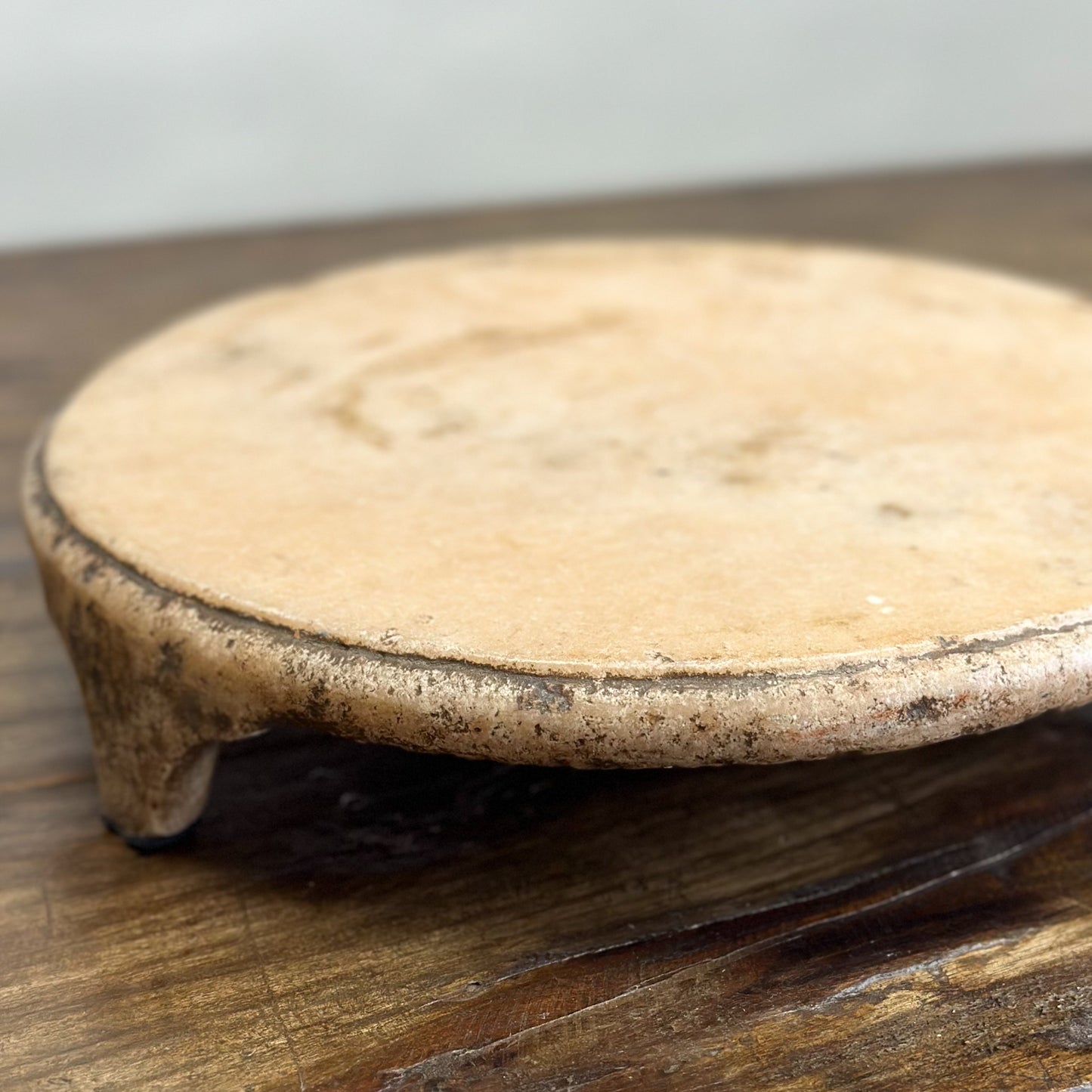 Peach-Marble-Plate-Chapati-Plate-Footed-Pedestal-Natural-Stone-Bajot-Chakla