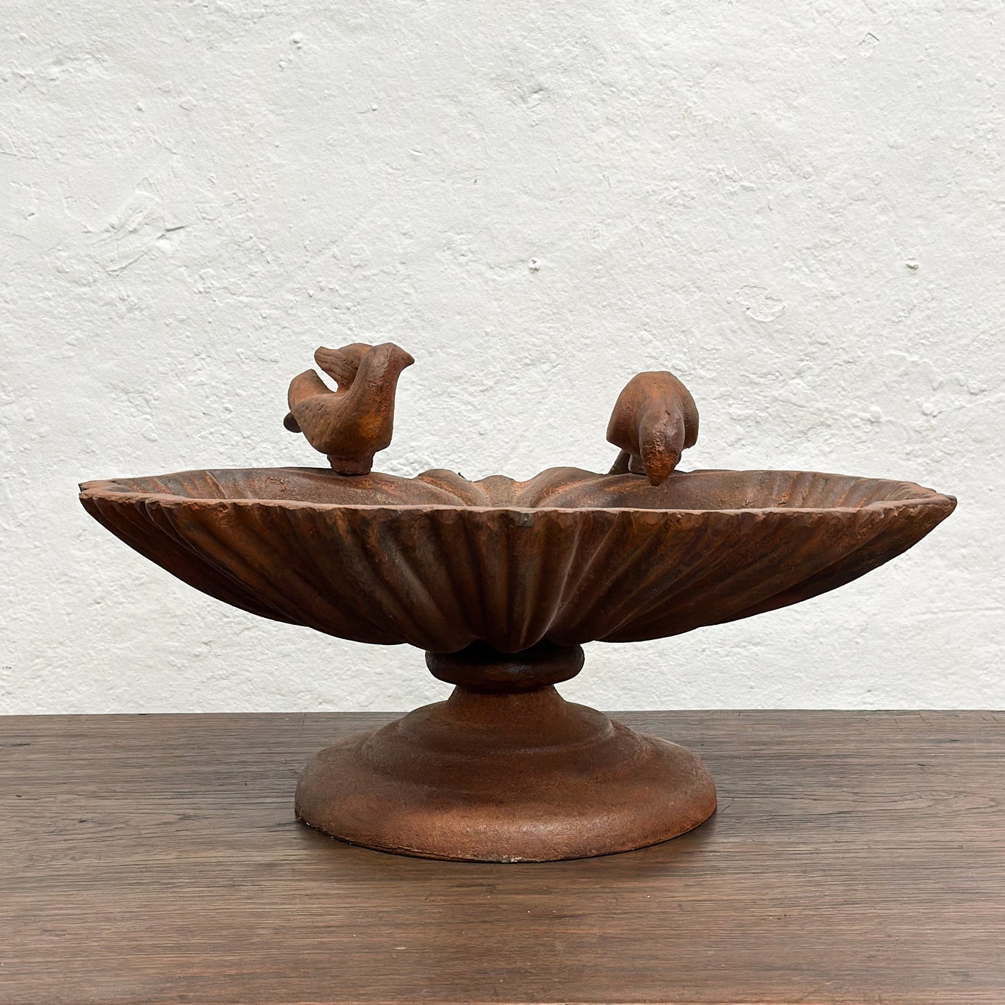 Rusted Cast Iron Clam Shell Bird Bath