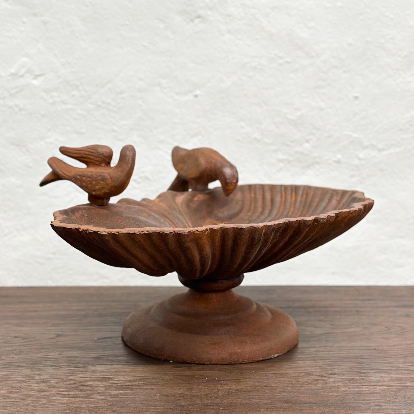 Rusted Cast Iron Clam Shell Bird Bath