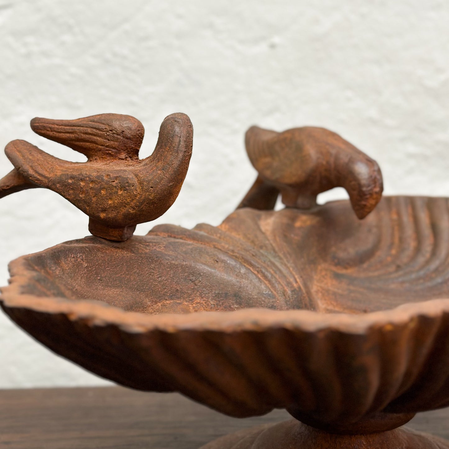 Rusted Cast Iron Clam Shell Bird Bath