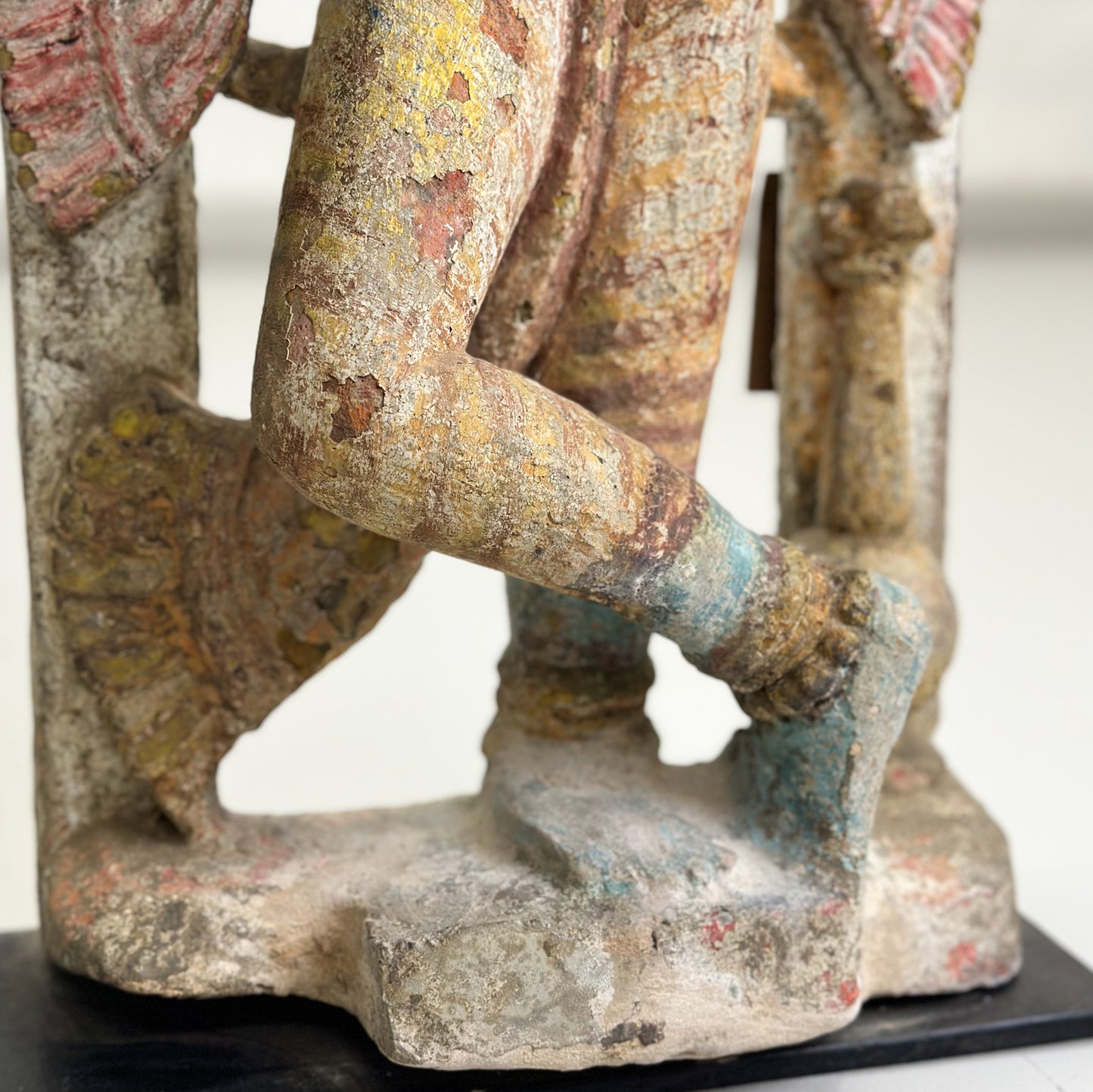 Vintage Painted Stone Krishna Statue on Stand