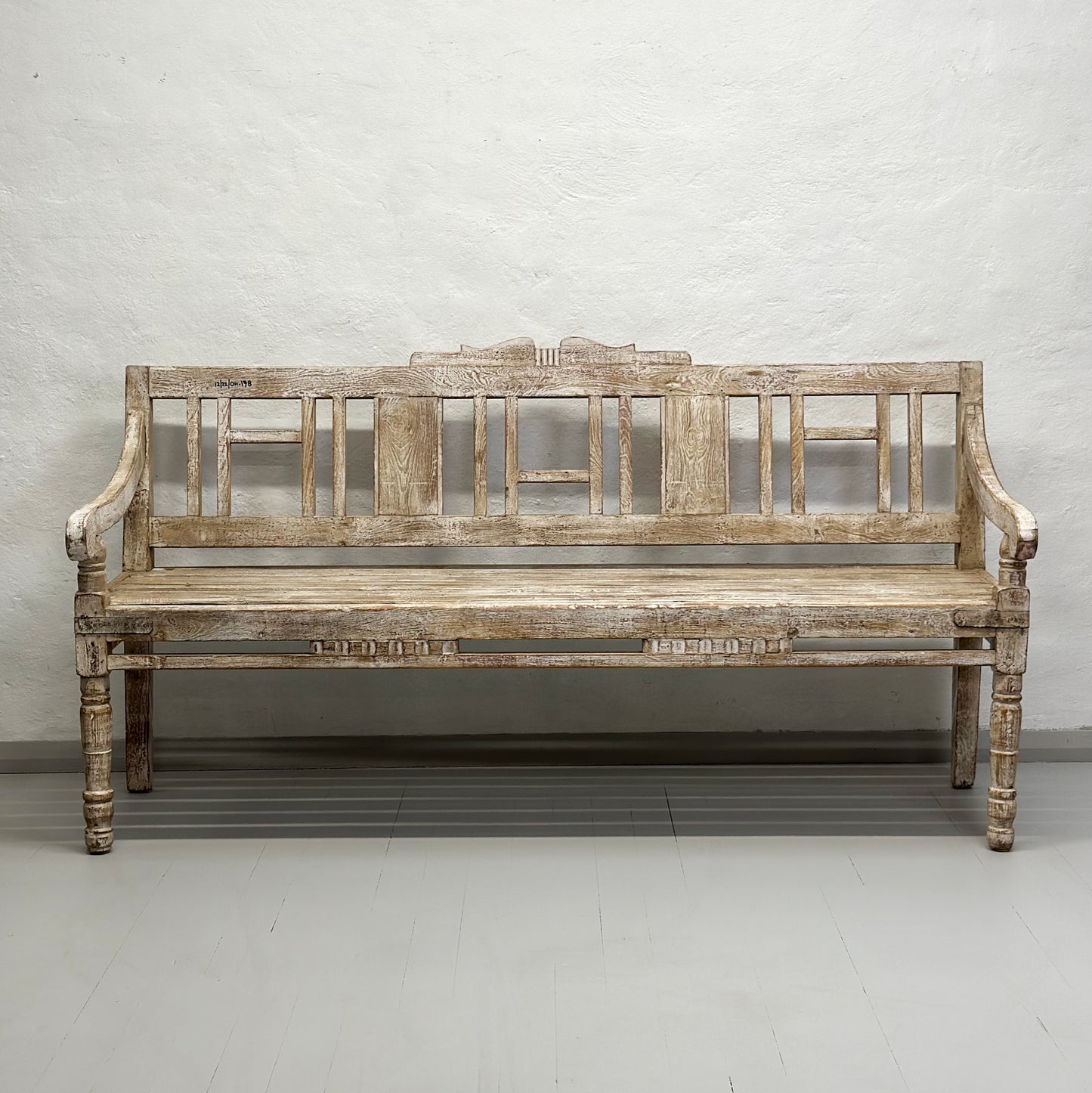 Vintage White-Washed Teak Bench