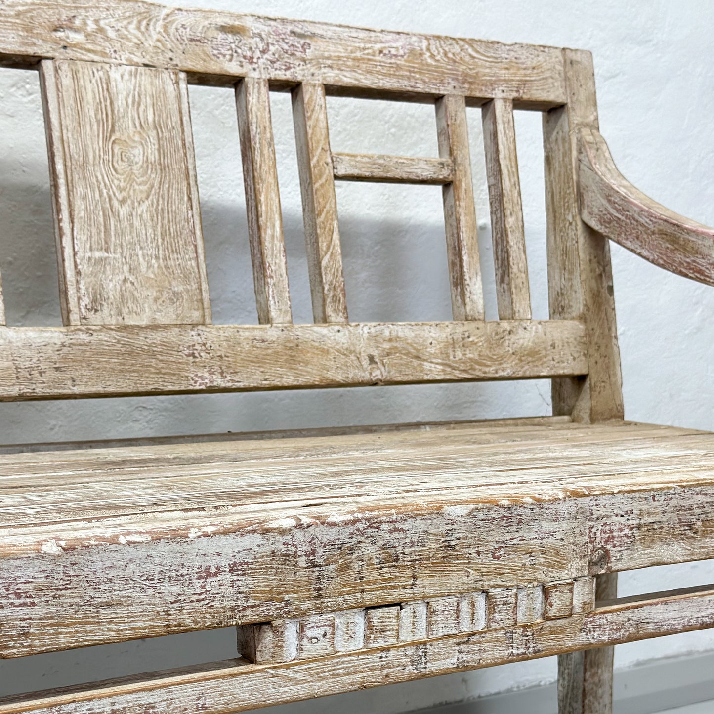 Vintage White-Washed Teak Bench