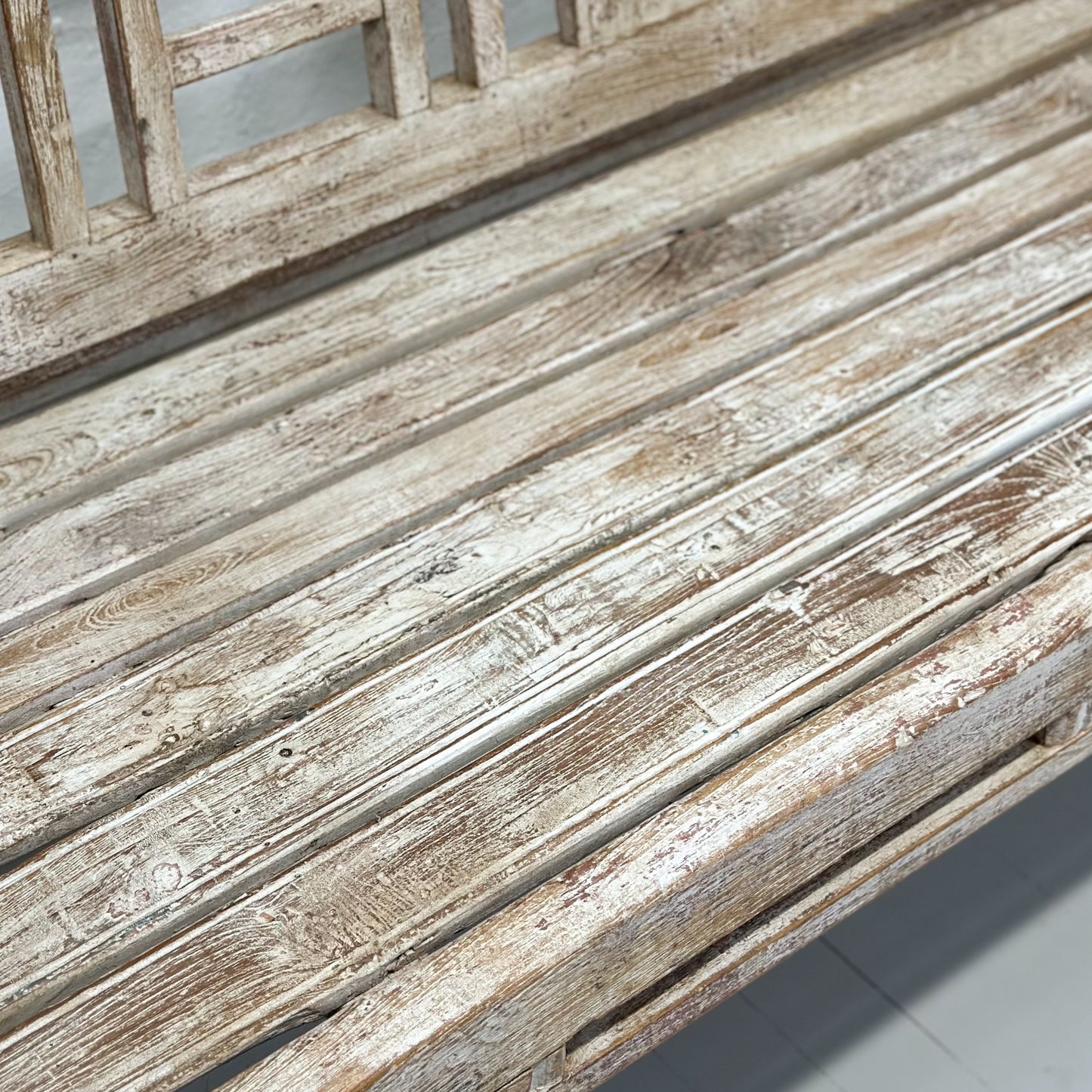 Vintage White-Washed Teak Bench