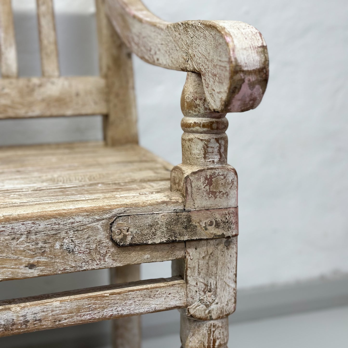 Vintage White-Washed Teak Bench
