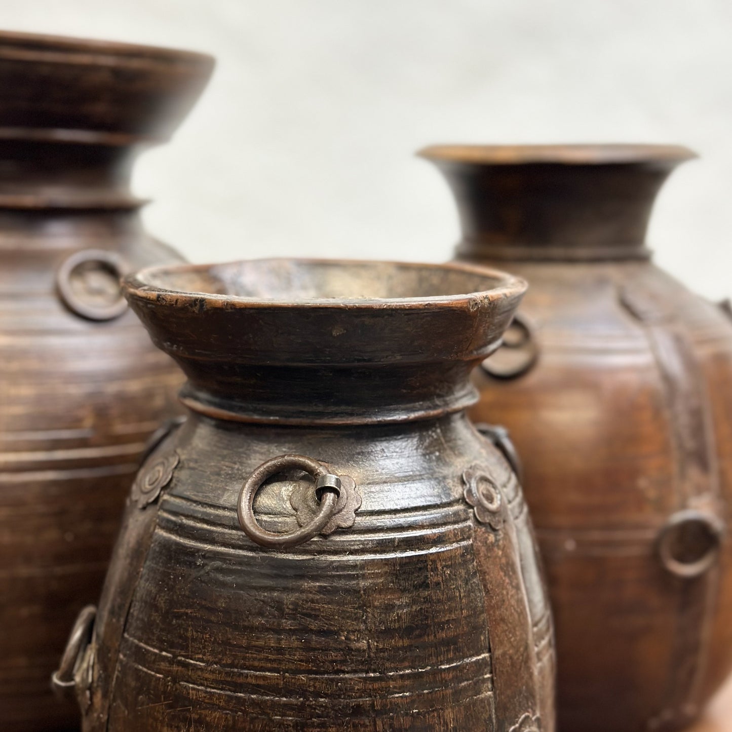 Iron Detailed Teak Naga Pots