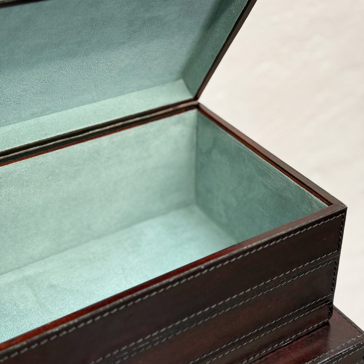 Dark Brown Leather Box with Stirrup Clasp