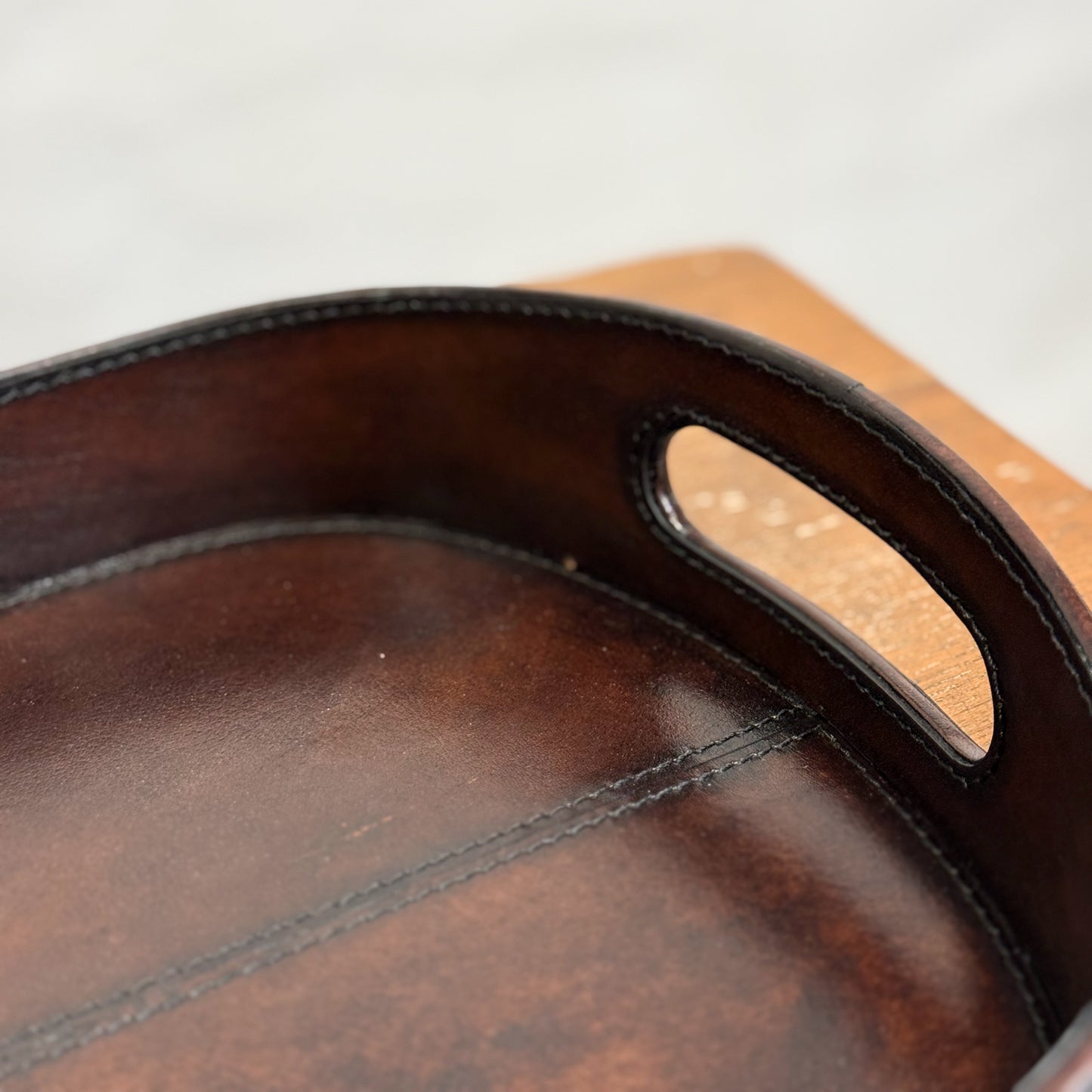 Dark Brown Oval Leather Tray