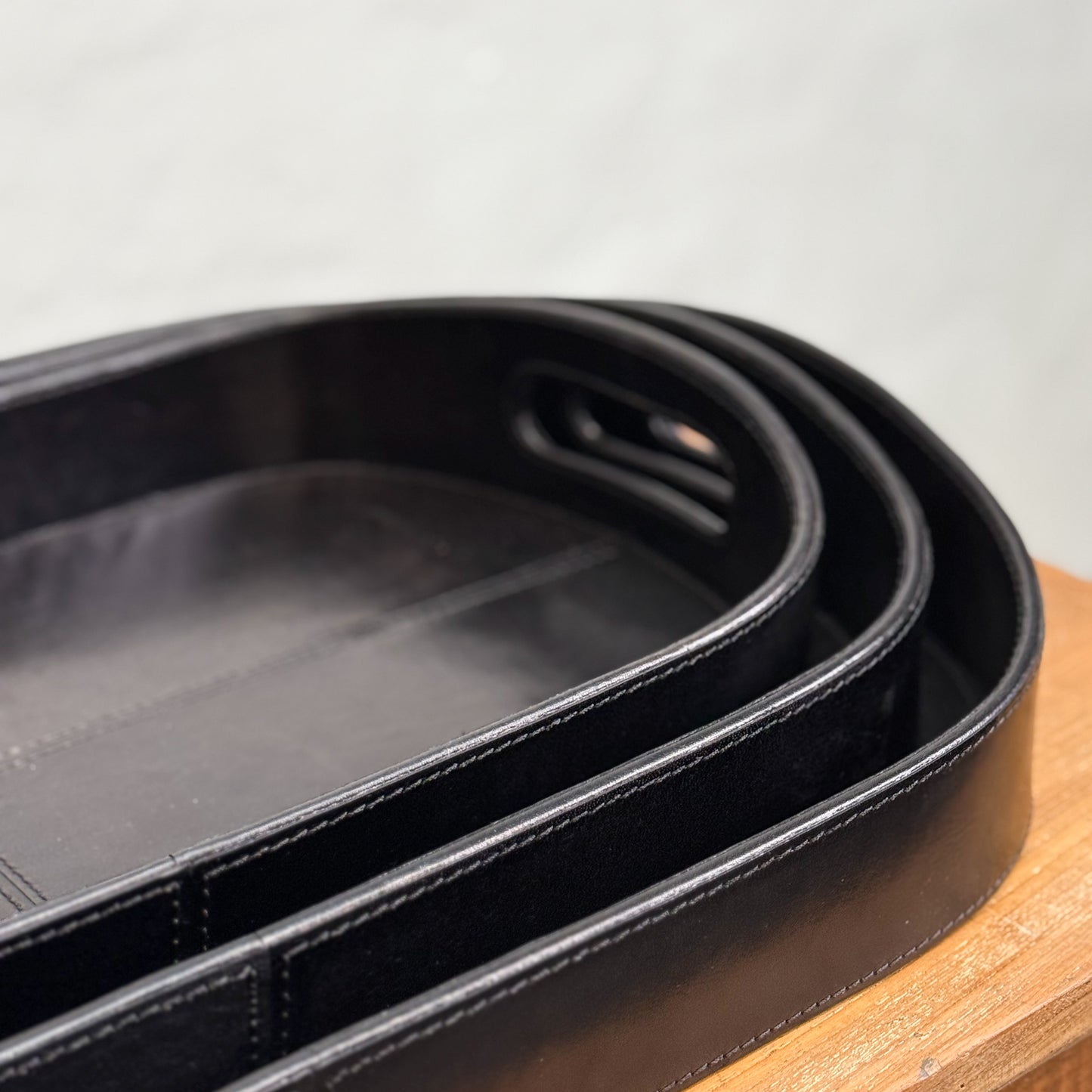 Black Oval Leather Tray
