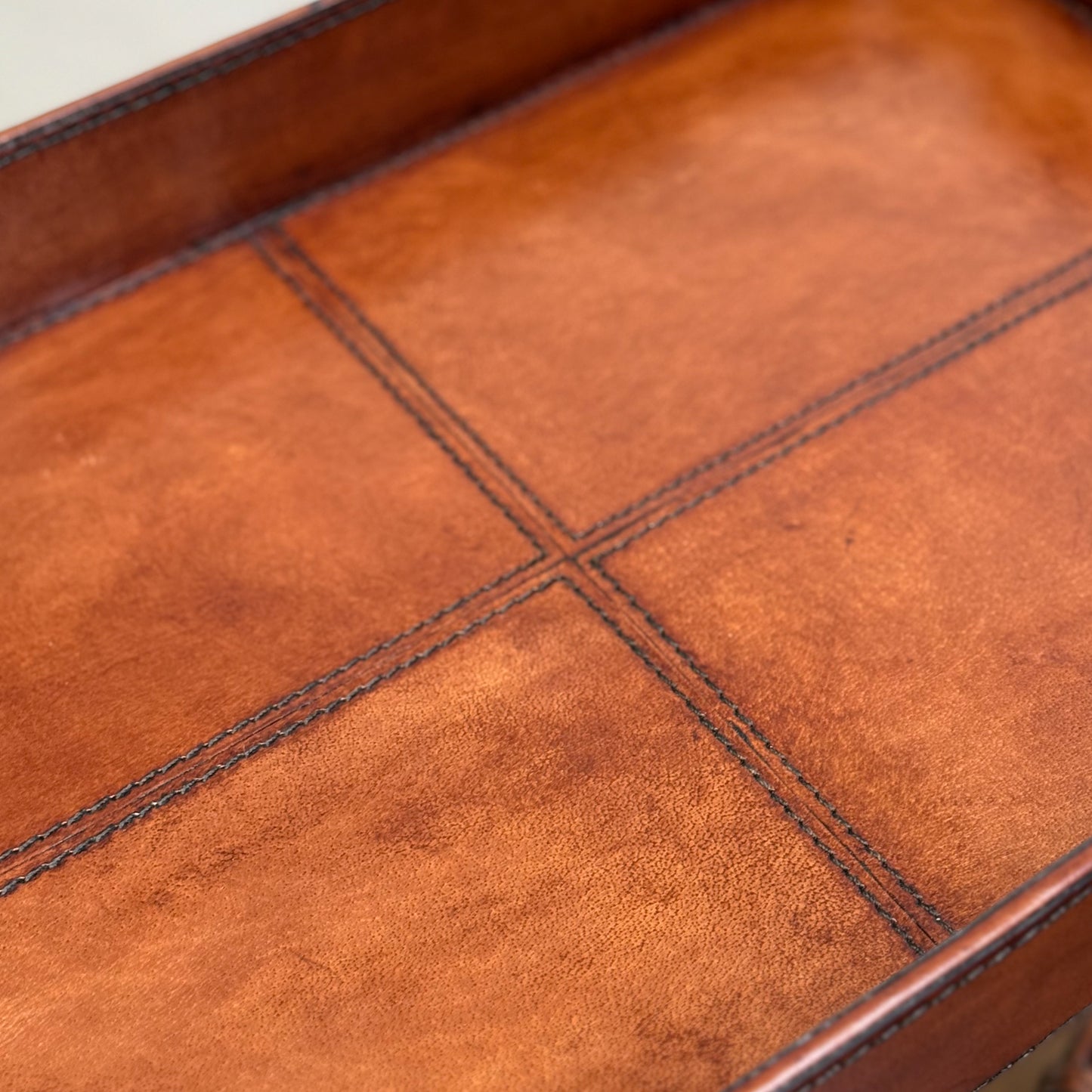 Tan Rectangular Leather Tray