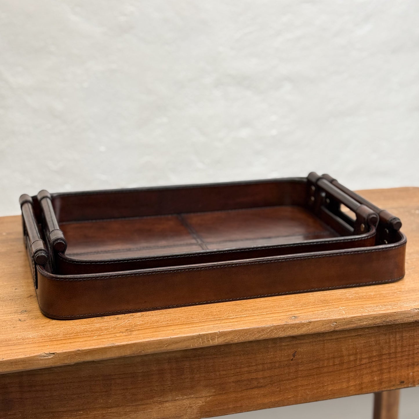 Dark Brown Rectangular Leather Tray