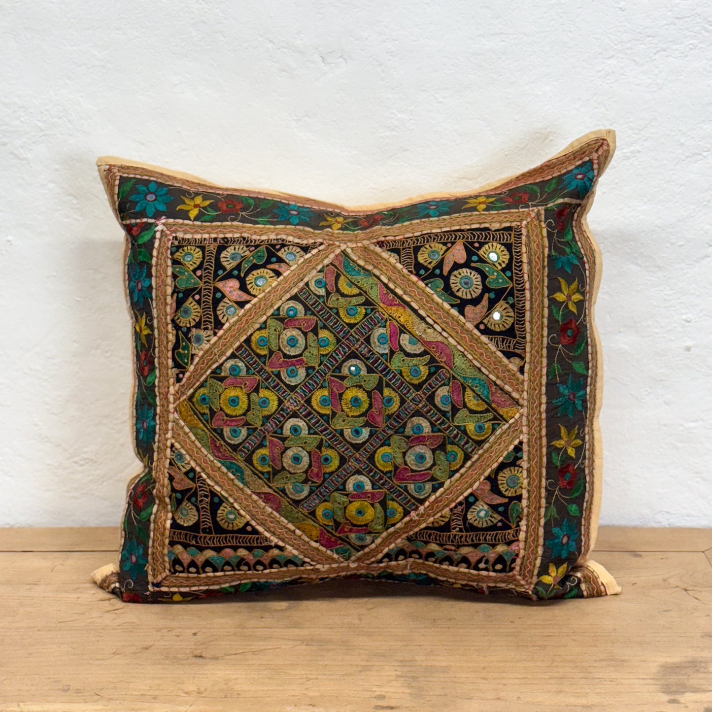 Floral Bordered Embroidered Cushion