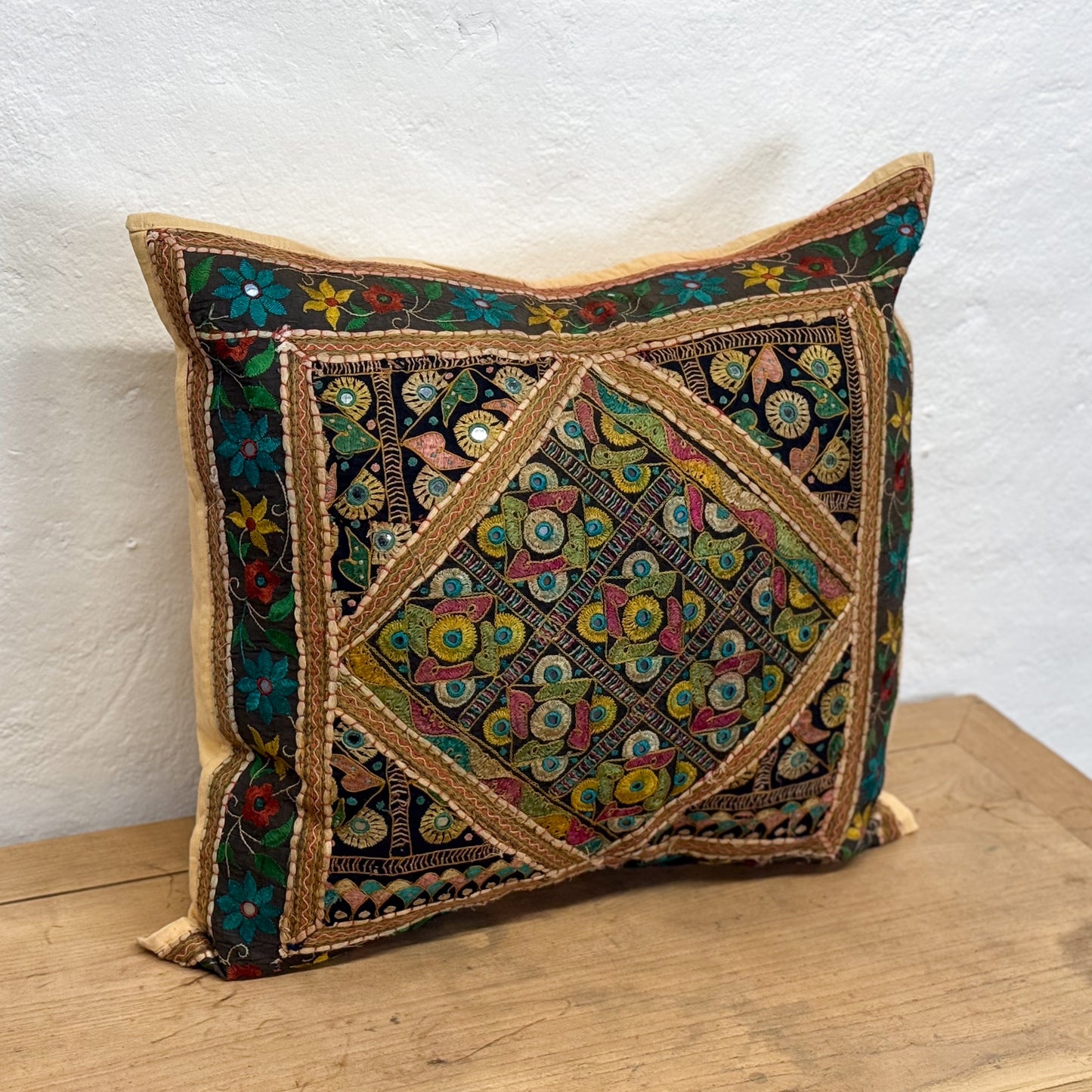 Floral Bordered Embroidered Cushion