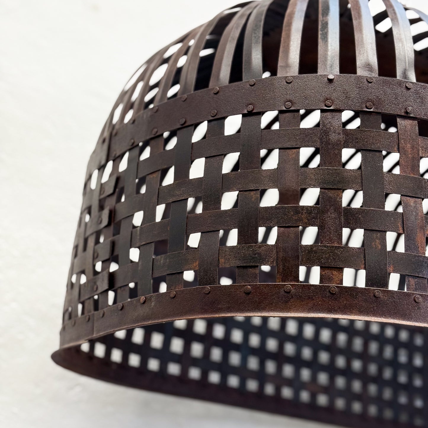 Banded Iron Domed Pendant Light