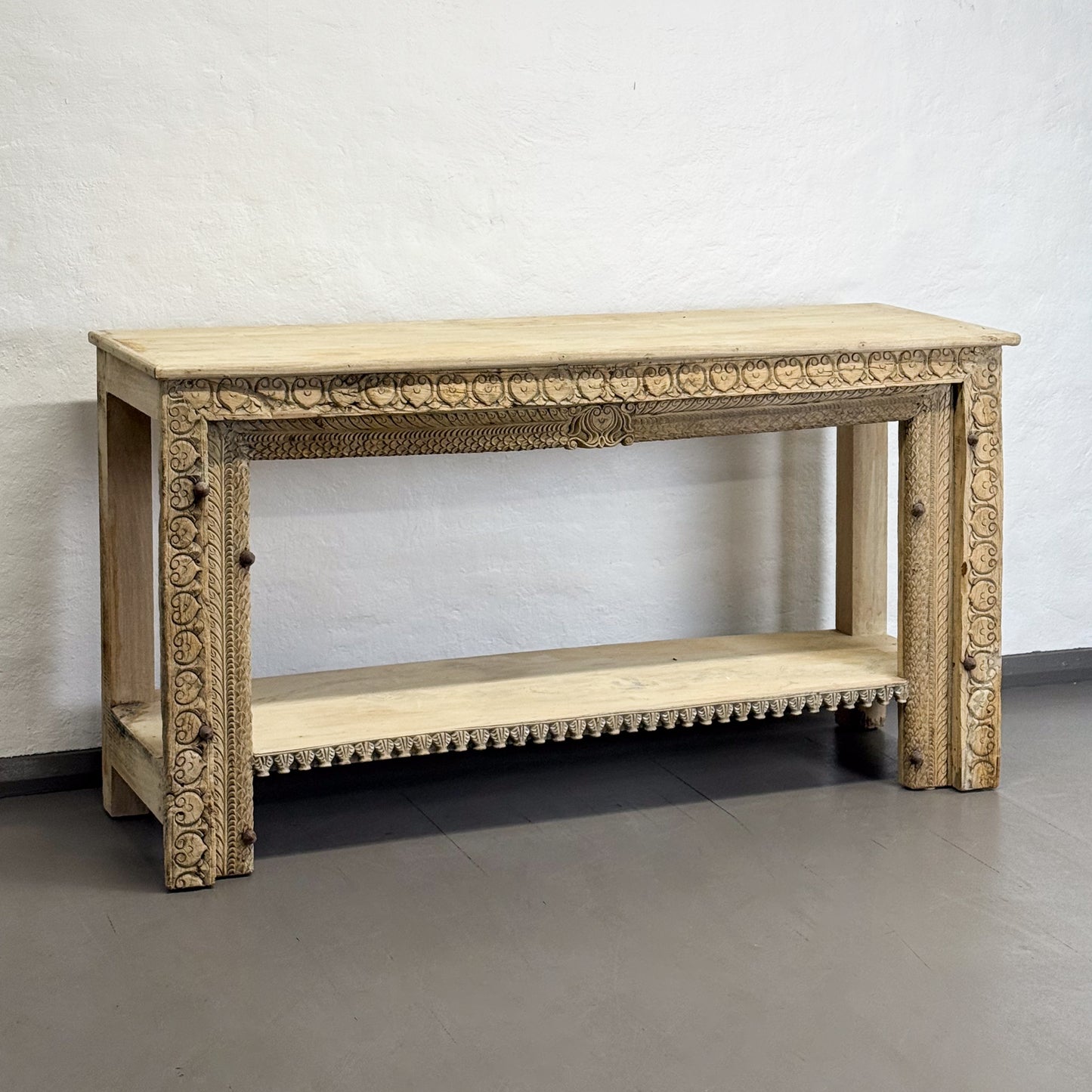 Carved Console Table with Shelf