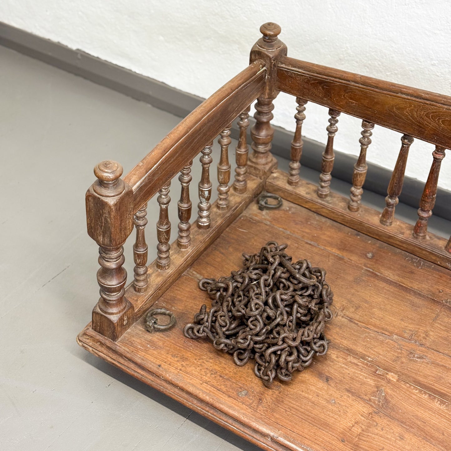 Spindle Back Teak Swinging Bench + Chain