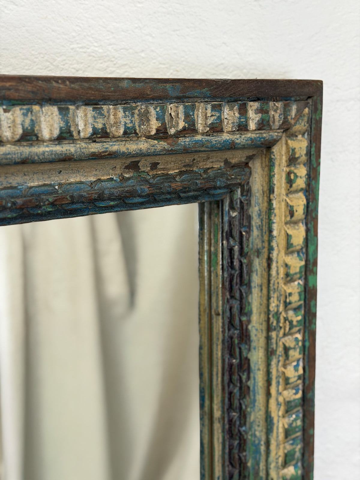 Carved Blue Timber Mirror