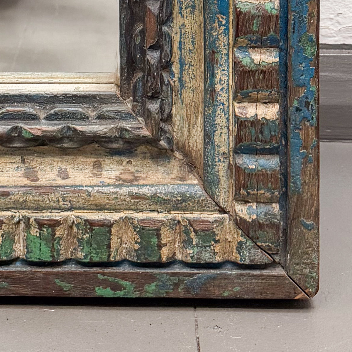 Carved Blue Timber Mirror