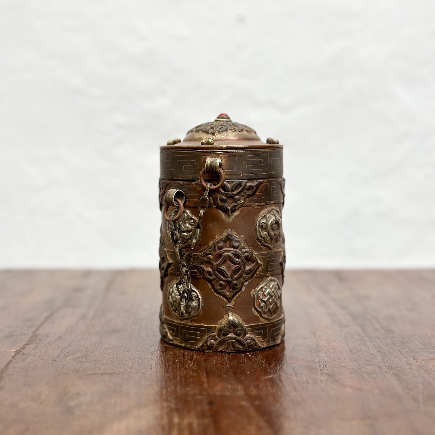 Embellished Copper & Bronze Nepalese Rice Container