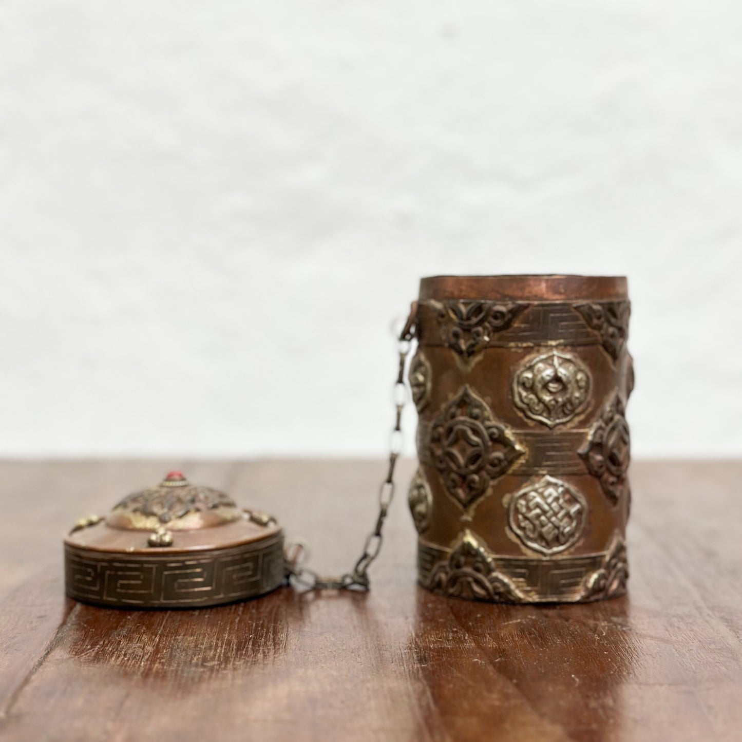 Embellished Copper & Bronze Nepalese Rice Container