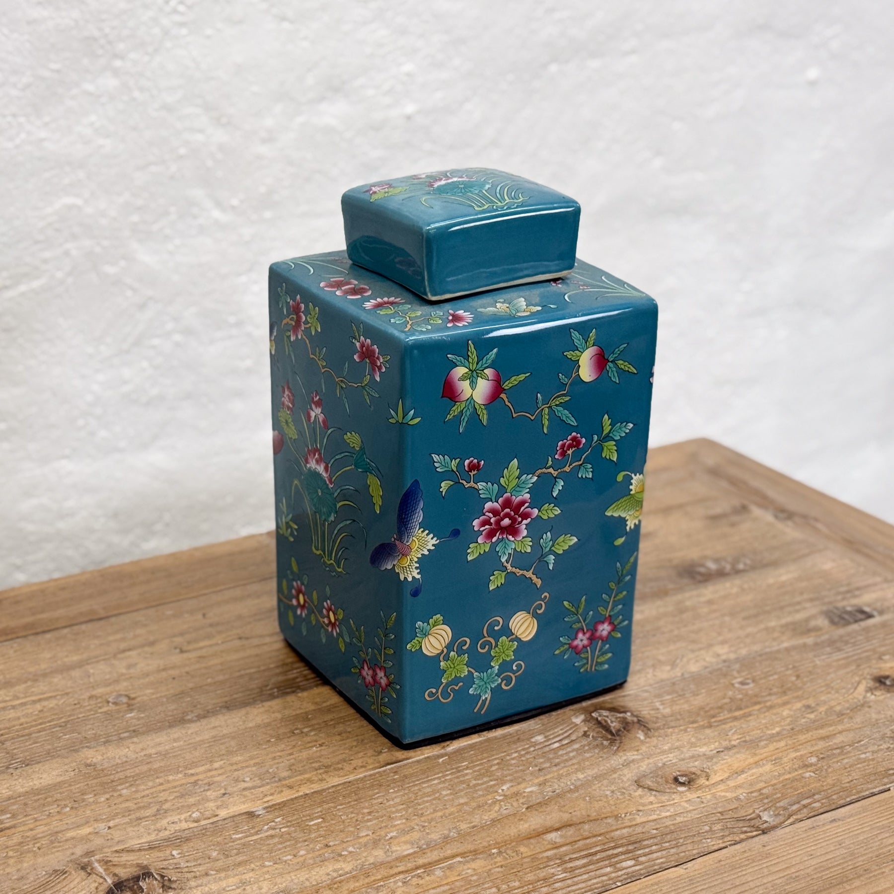 Peach Blossom Square Porcelain Jar