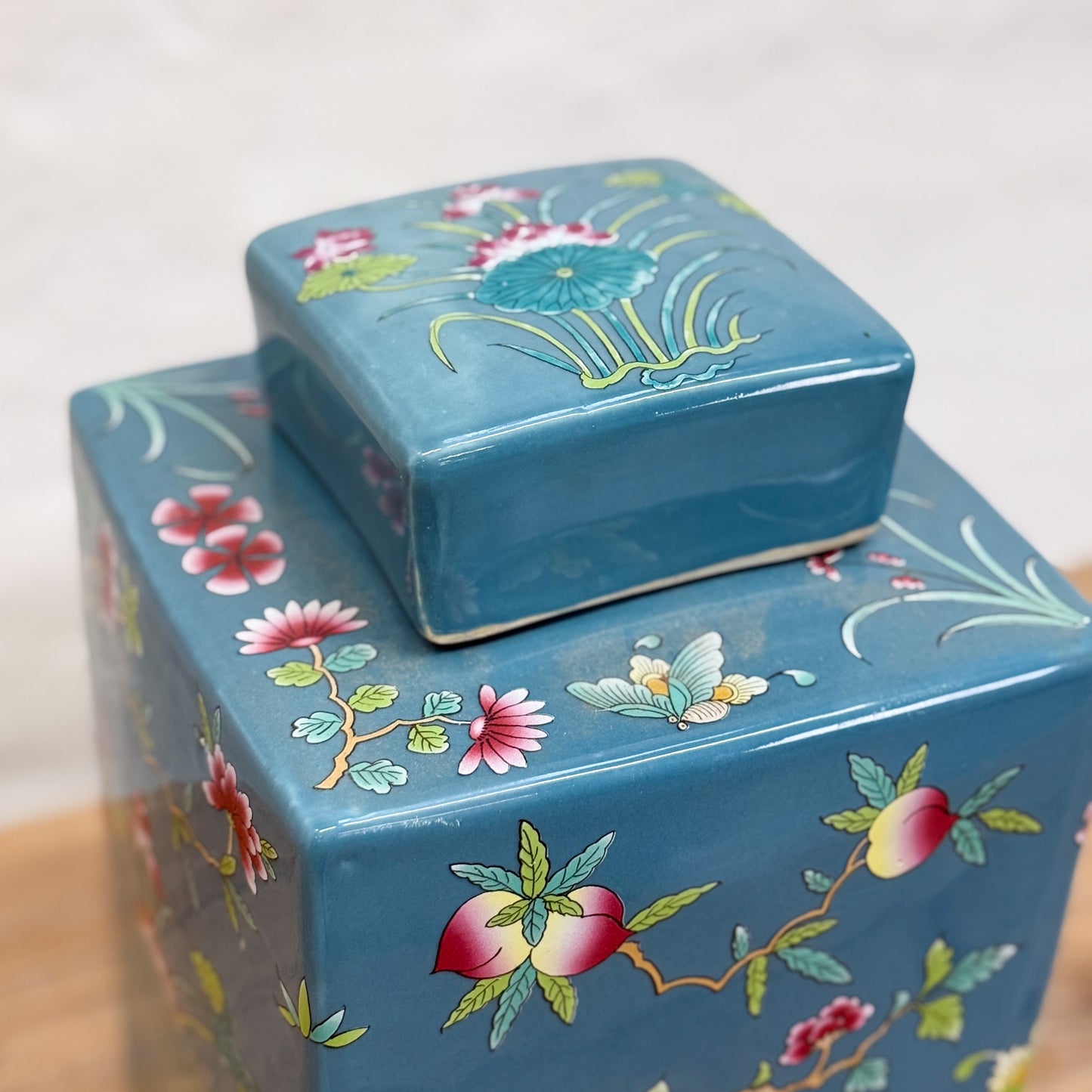 Peach Blossom Square Porcelain Jar