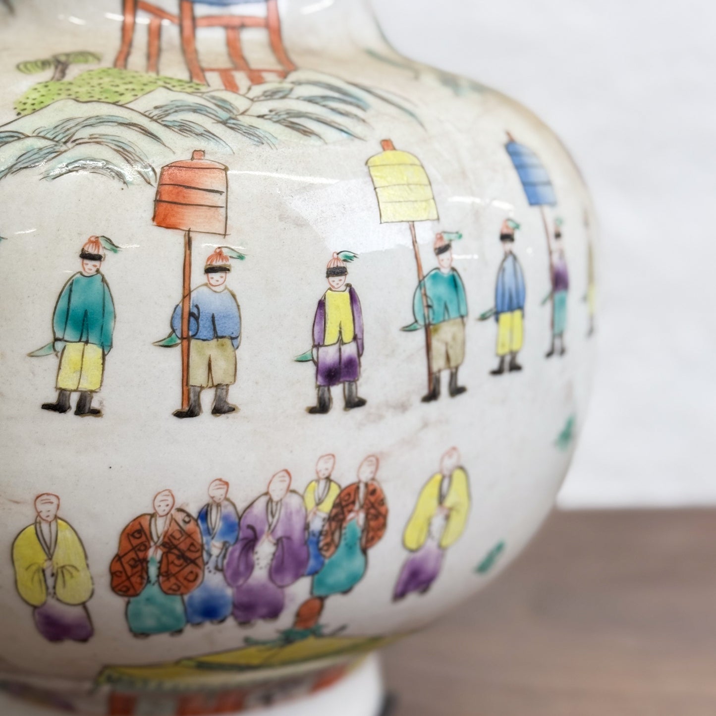 Painted Figural Porcelain Temple Jar