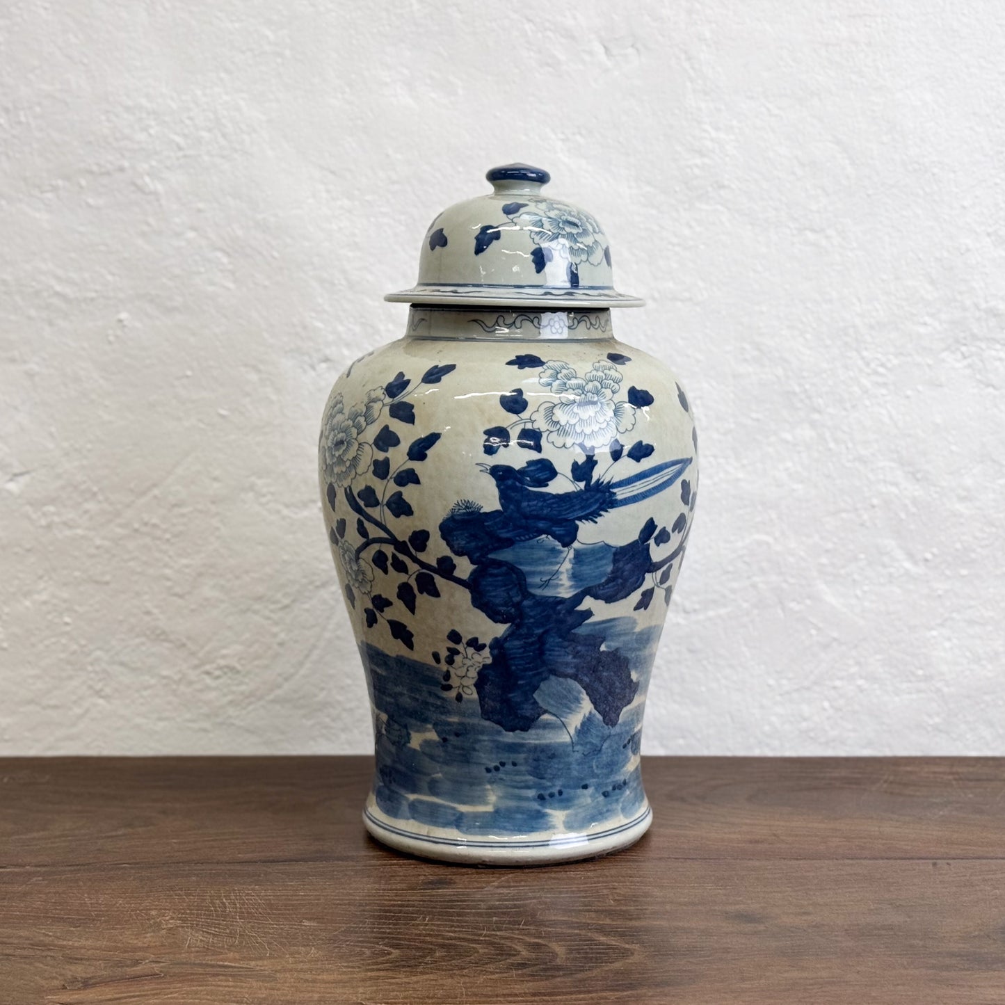 Peony & Bird Porcelain Temple Jar