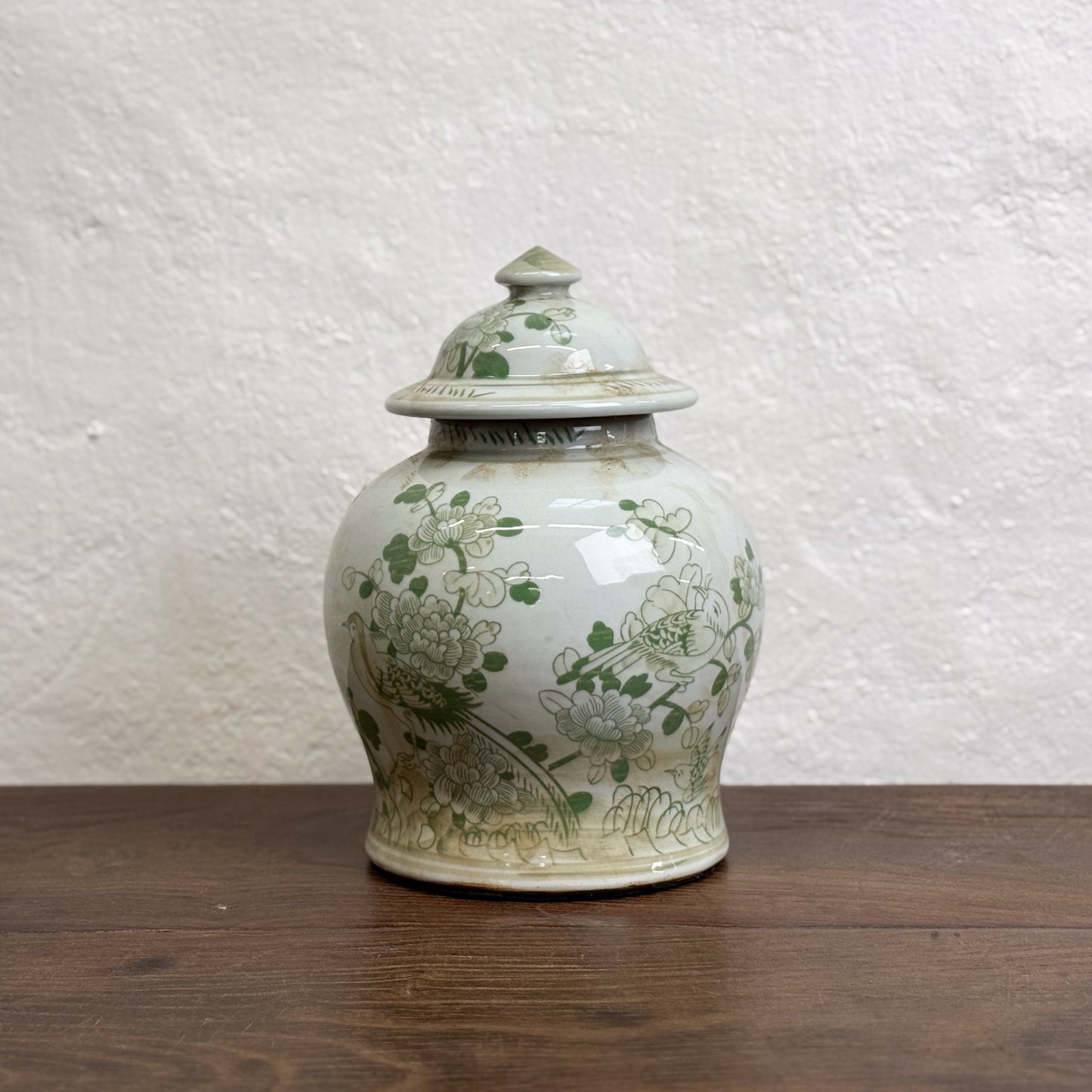 Peony & Bird Squat Porcelain Temple Jar