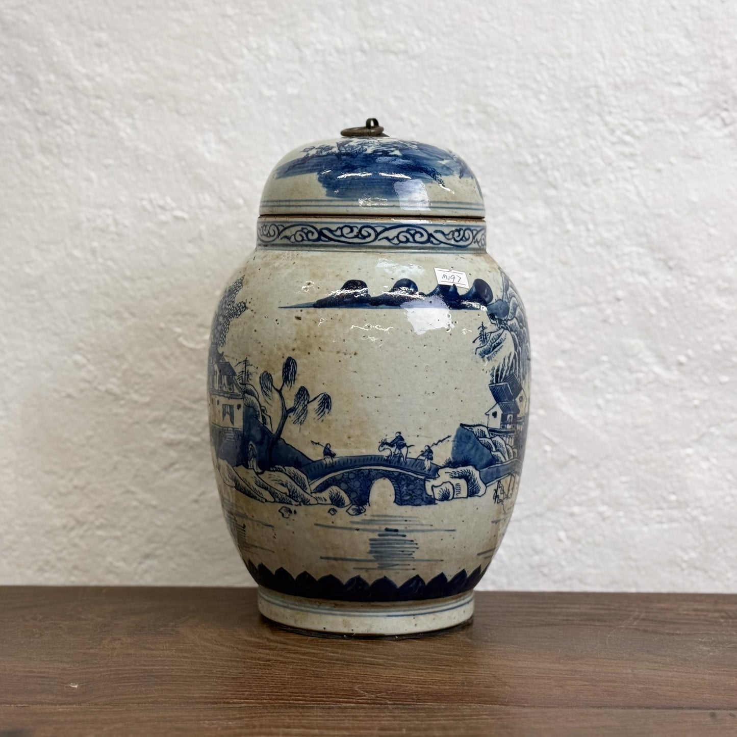 Village Scape Lidded Porcelain Jar