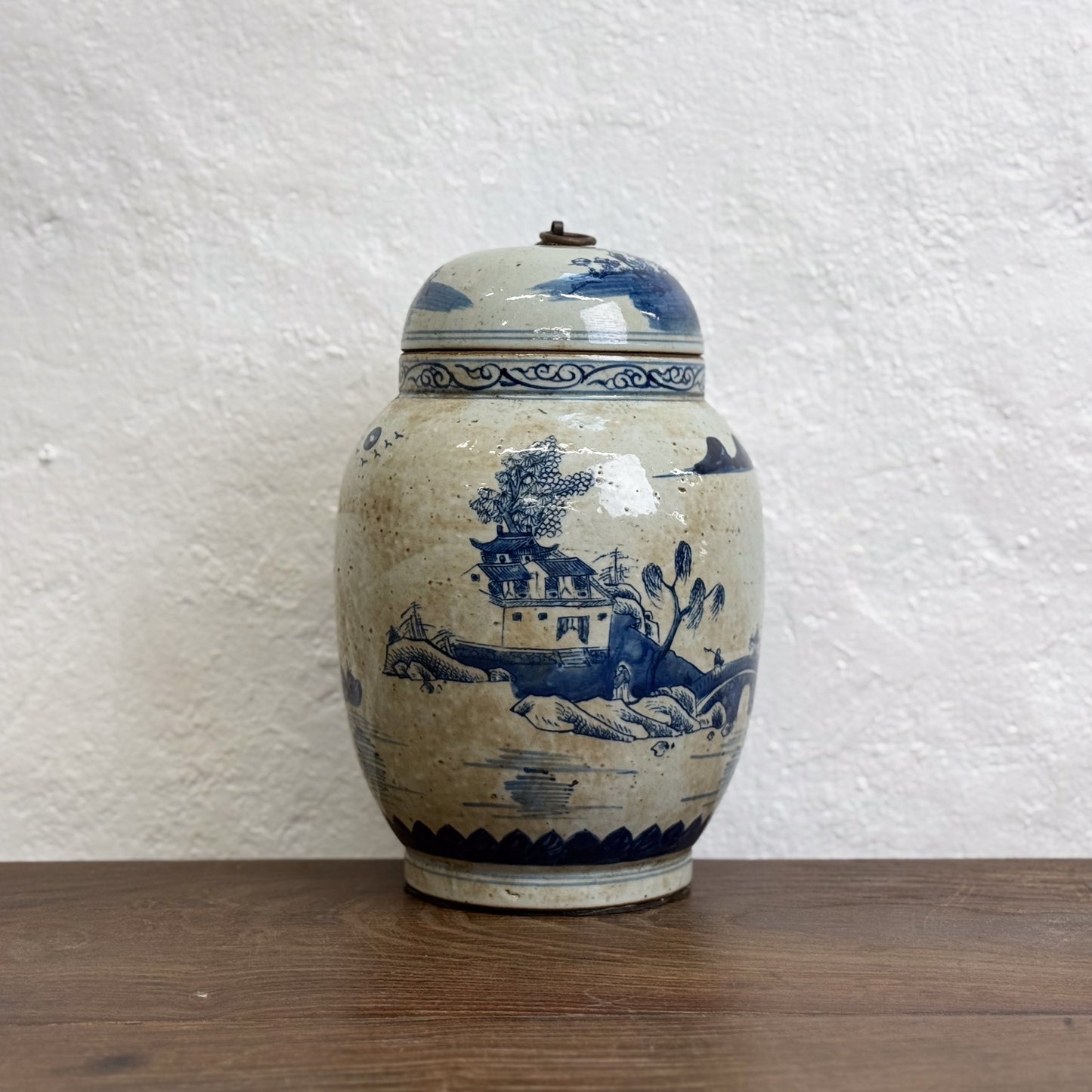 Village Scape Lidded Porcelain Jar