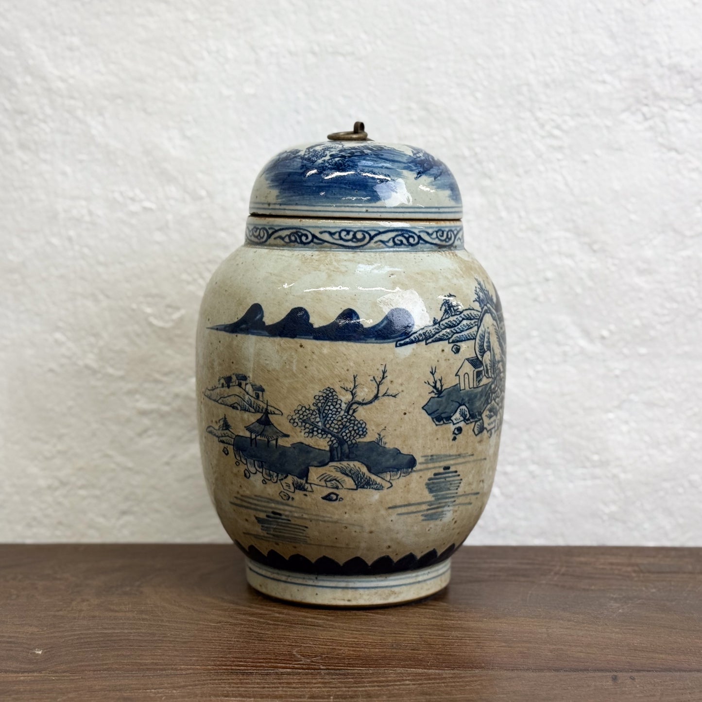 Village Scape Lidded Porcelain Jar