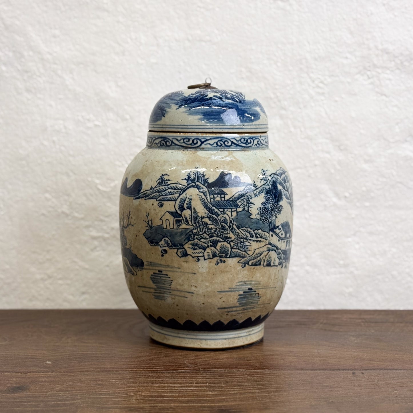 Village Scape Lidded Porcelain Jar