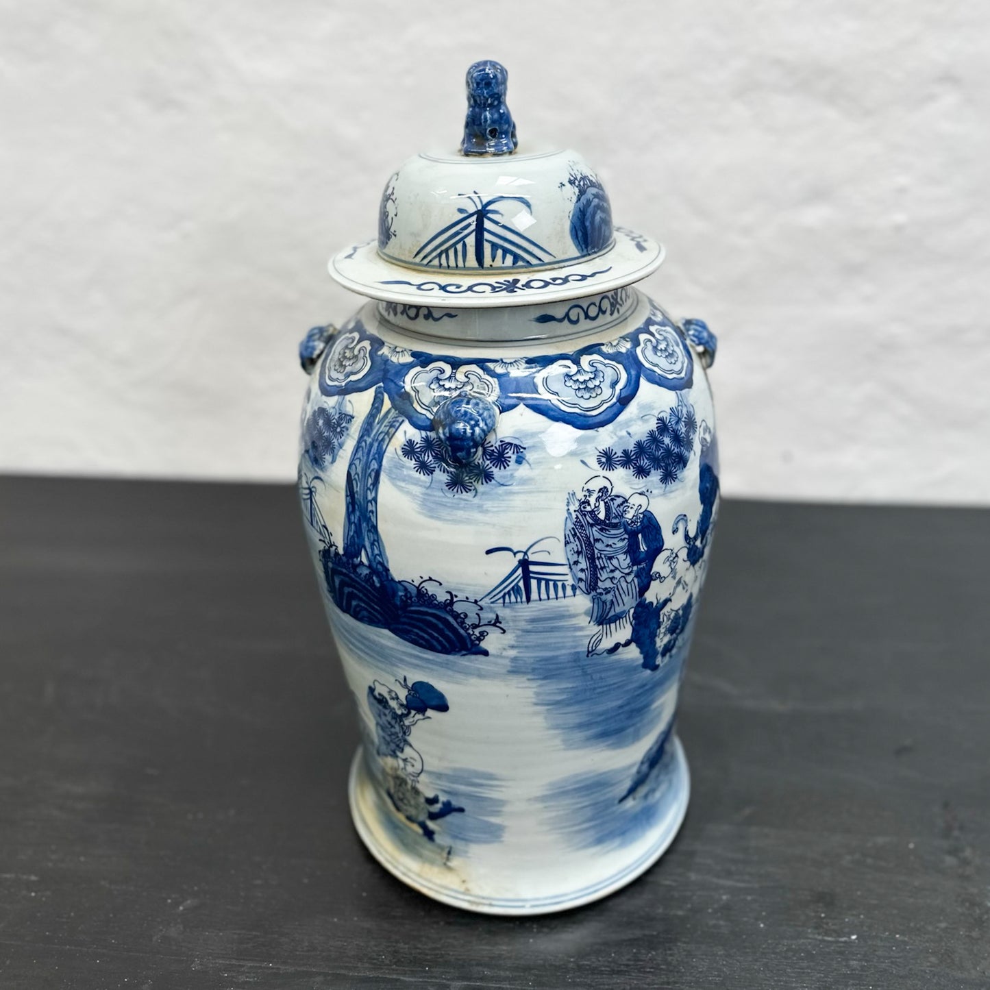 Country Scene Porcelain Temple Jar