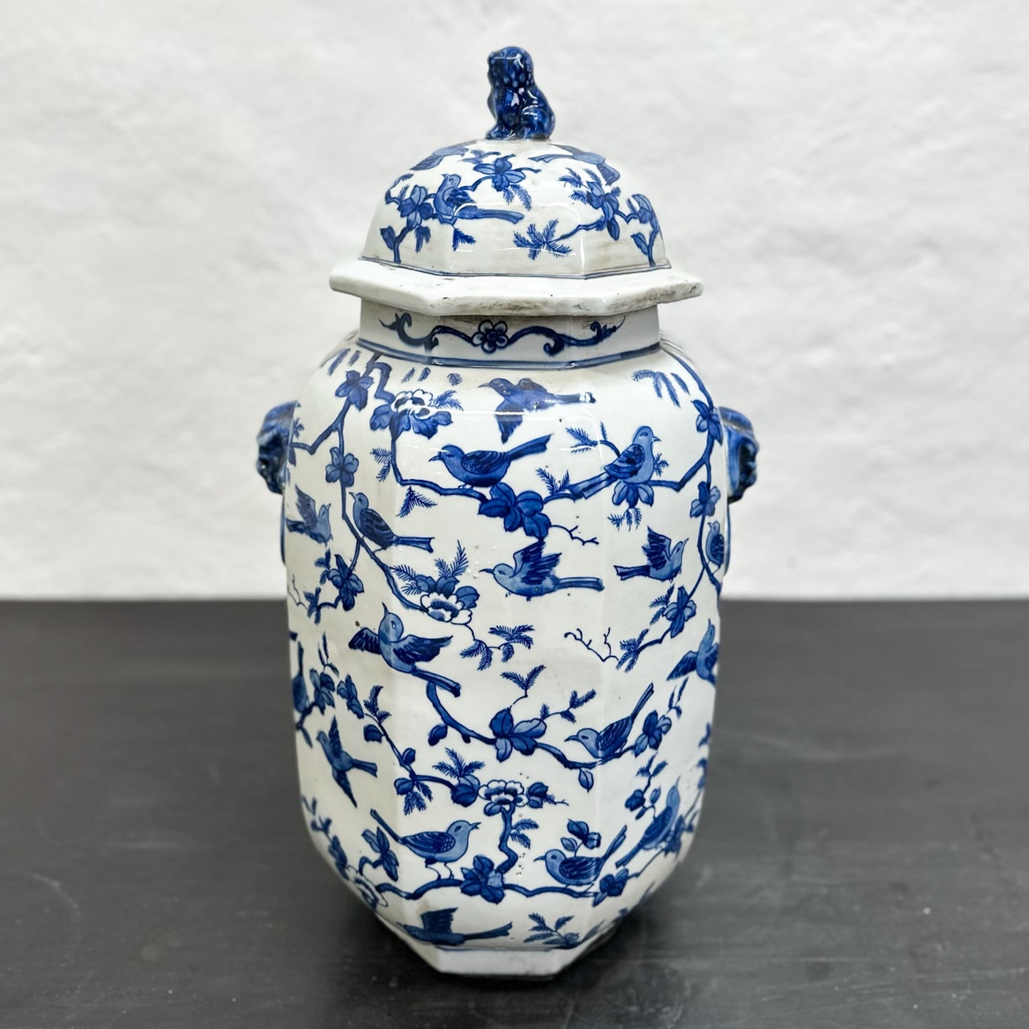 Birds on Vine Hexagonal Porcelain Jar