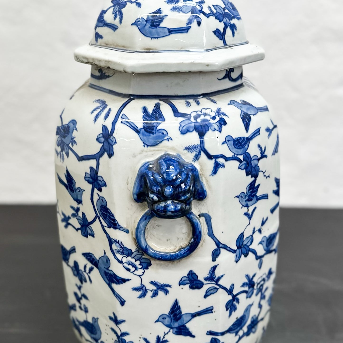 Birds on Vine Hexagonal Porcelain Jar