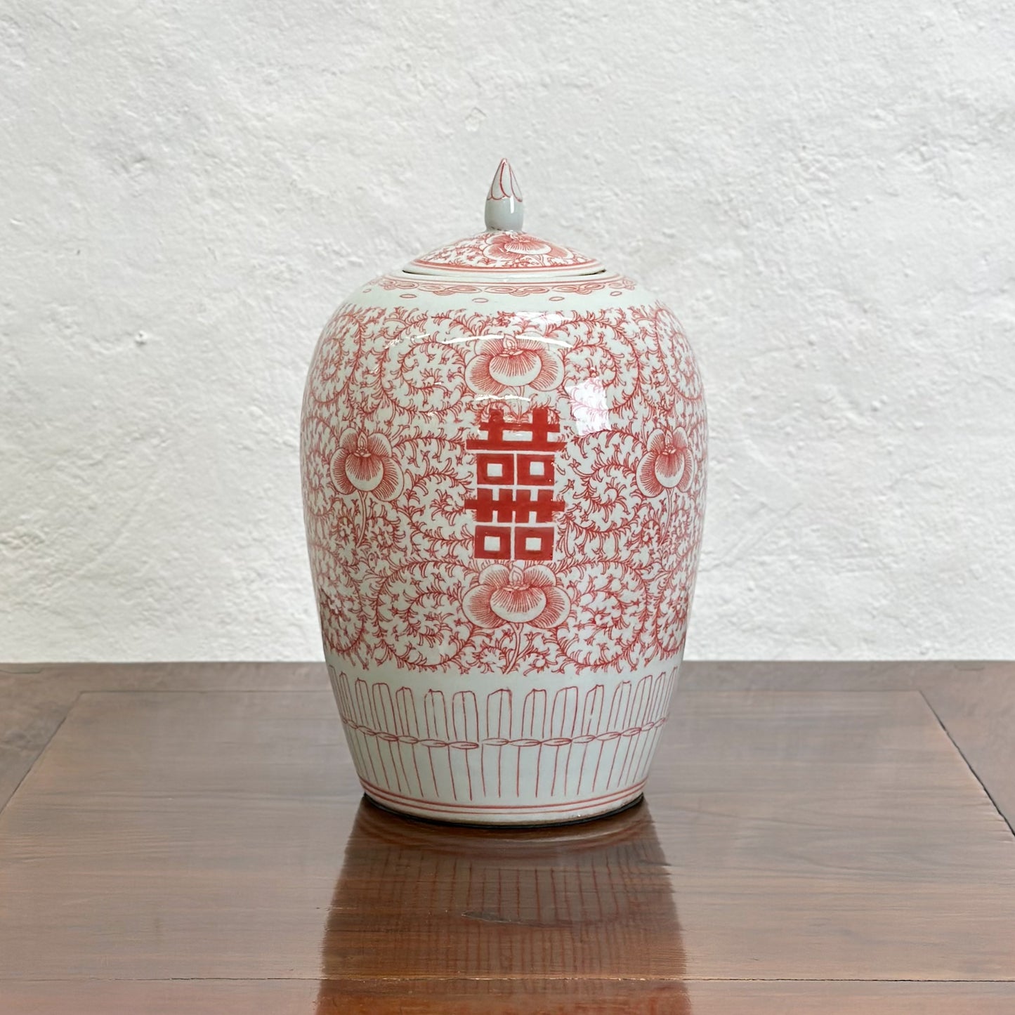 Vermillion Double Happiness Porcelain Melon Jar