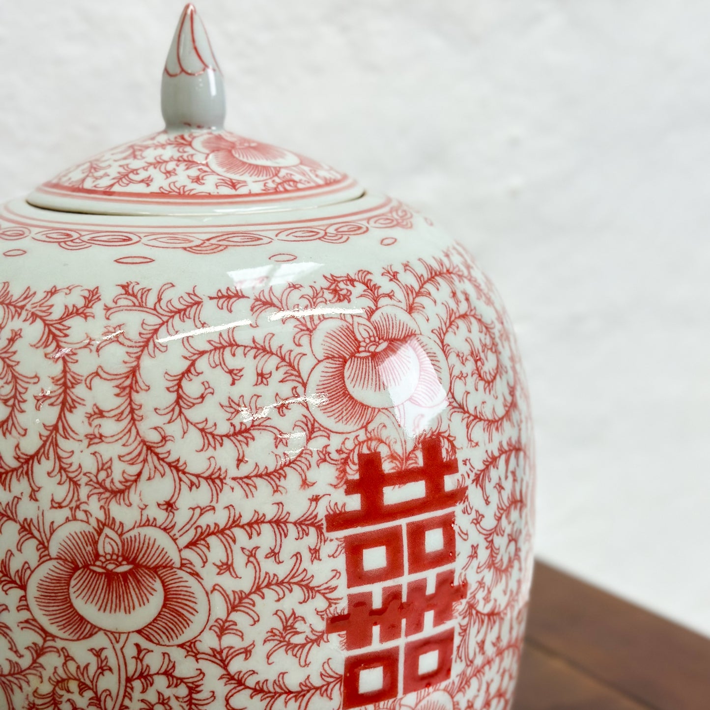 Vermillion Double Happiness Porcelain Melon Jar