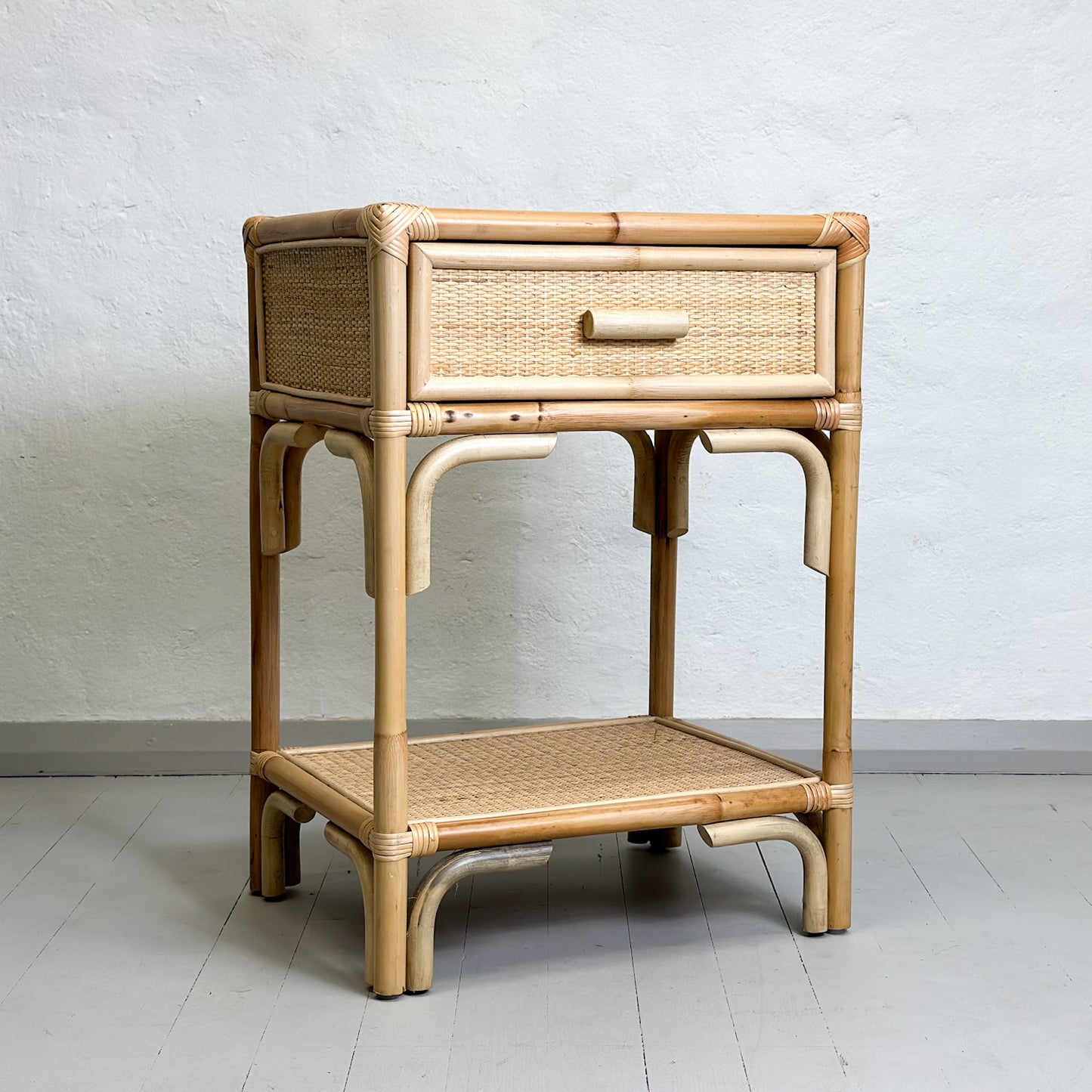 Cane & Rattan Bedside Table with Drawer