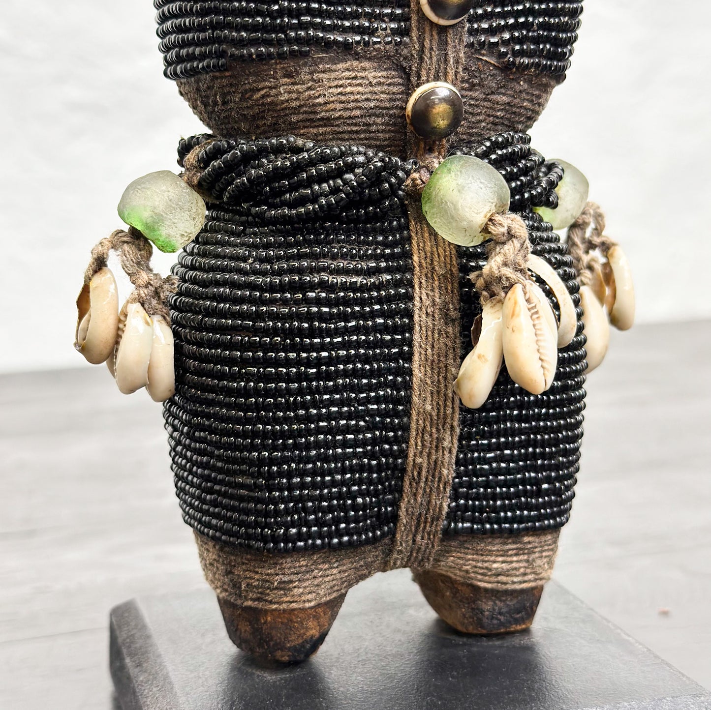 Black Beaded Namji Doll with Trade Bead Belt - Cameroon
