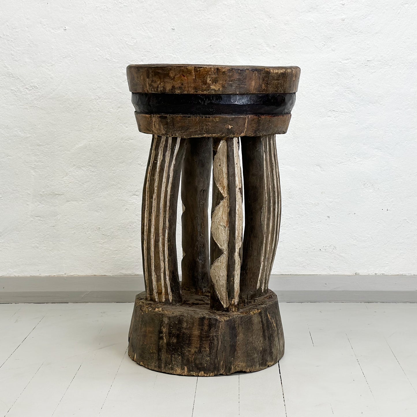 Vintage Baule Stool with Pillars - Ivory Coast