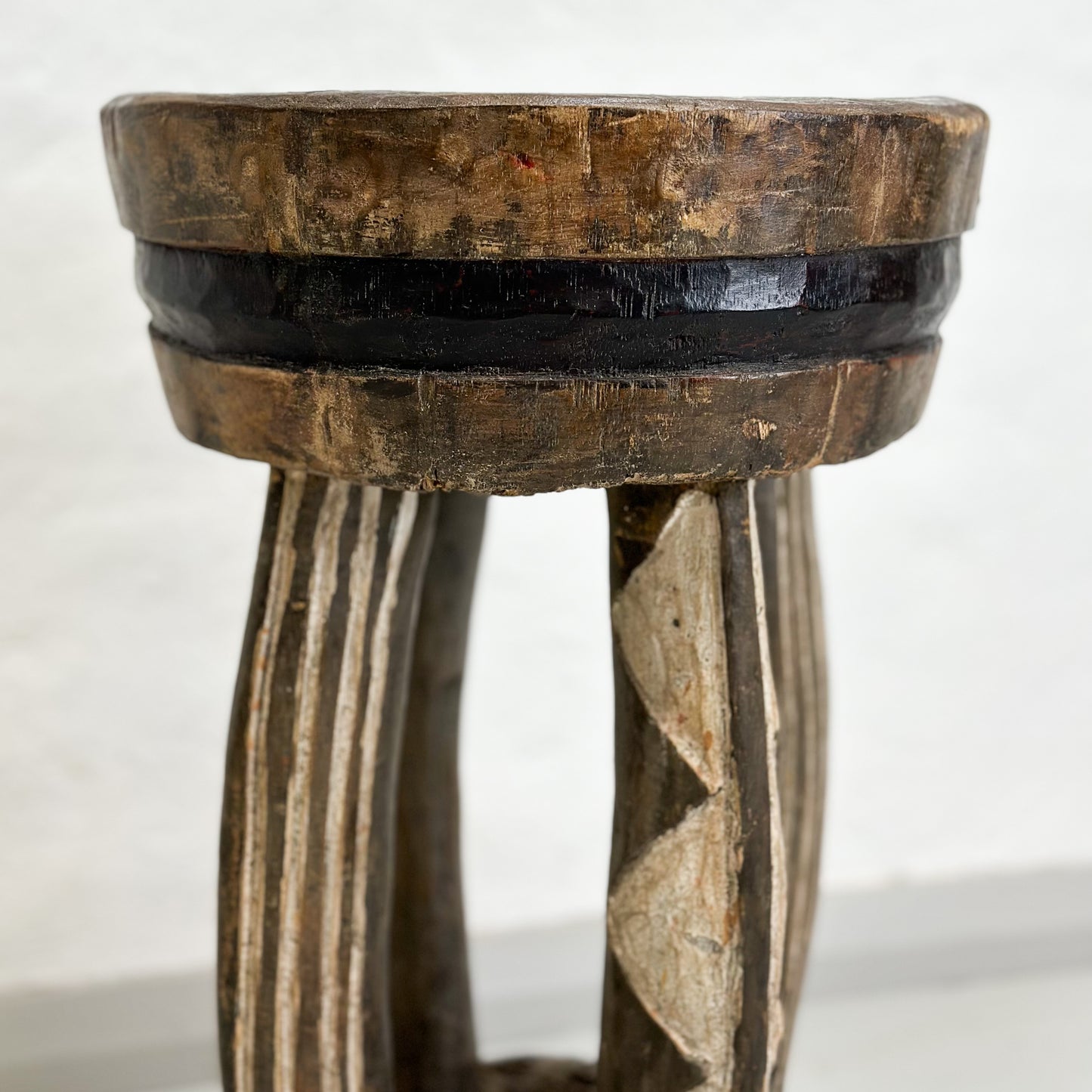 Vintage Baule Stool with Pillars - Ivory Coast