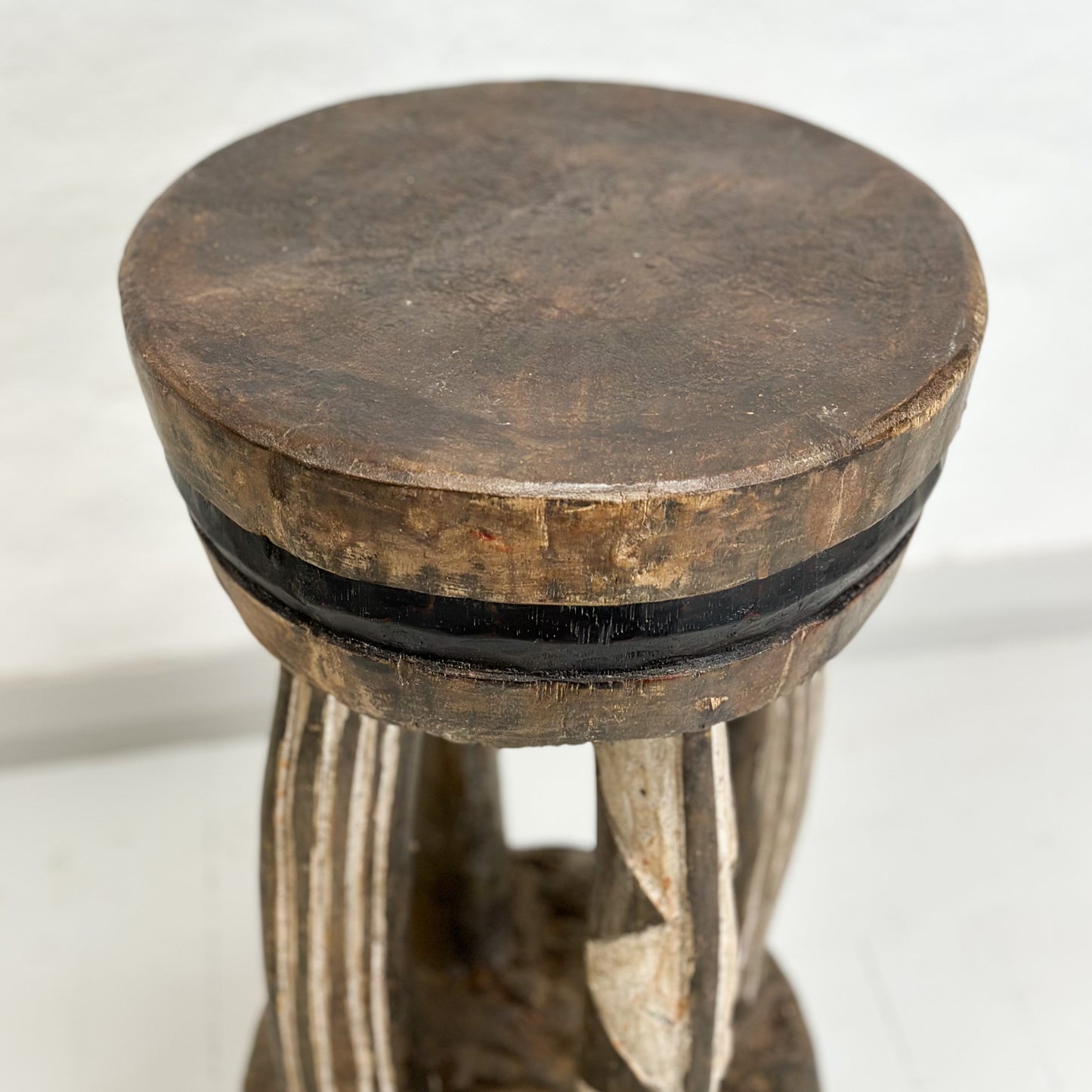 Vintage Baule Stool with Pillars - Ivory Coast