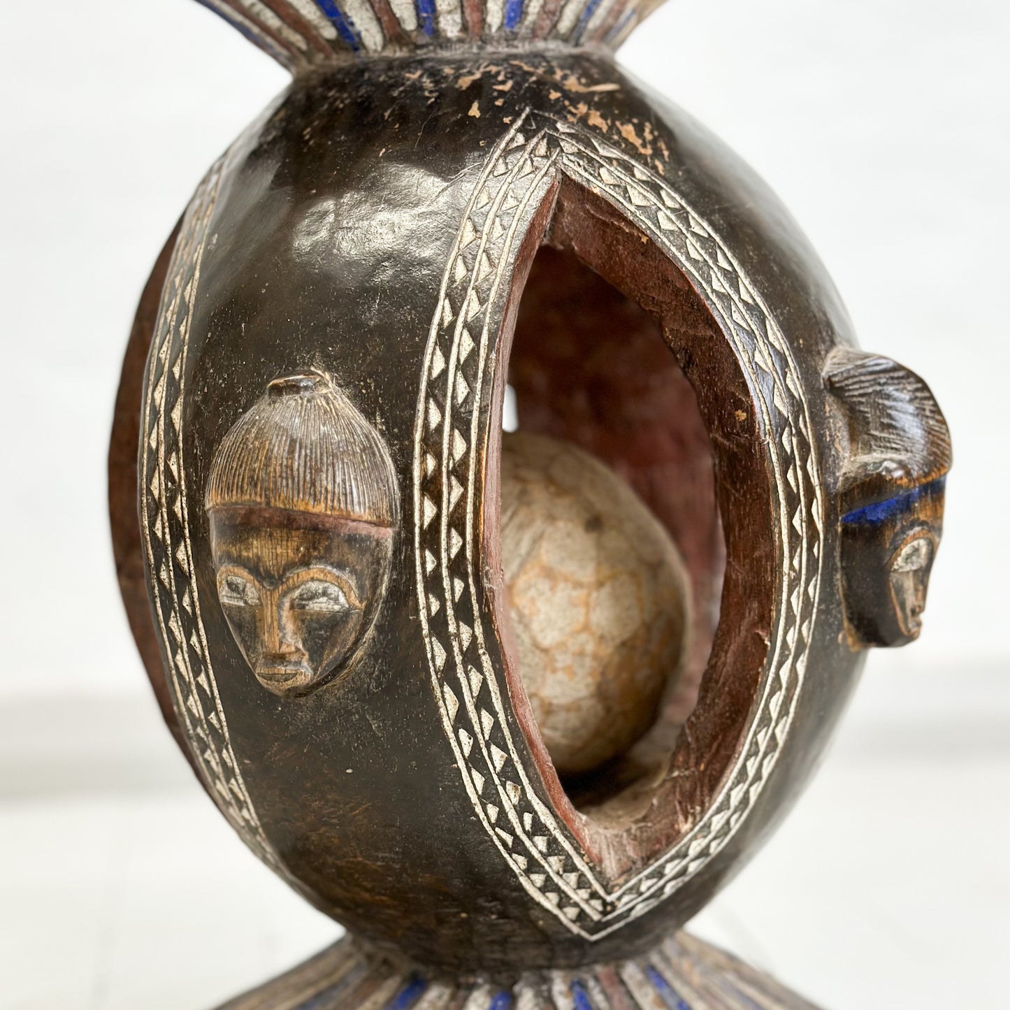 Vintage Baule Stool with Sphere - Ivory Coast