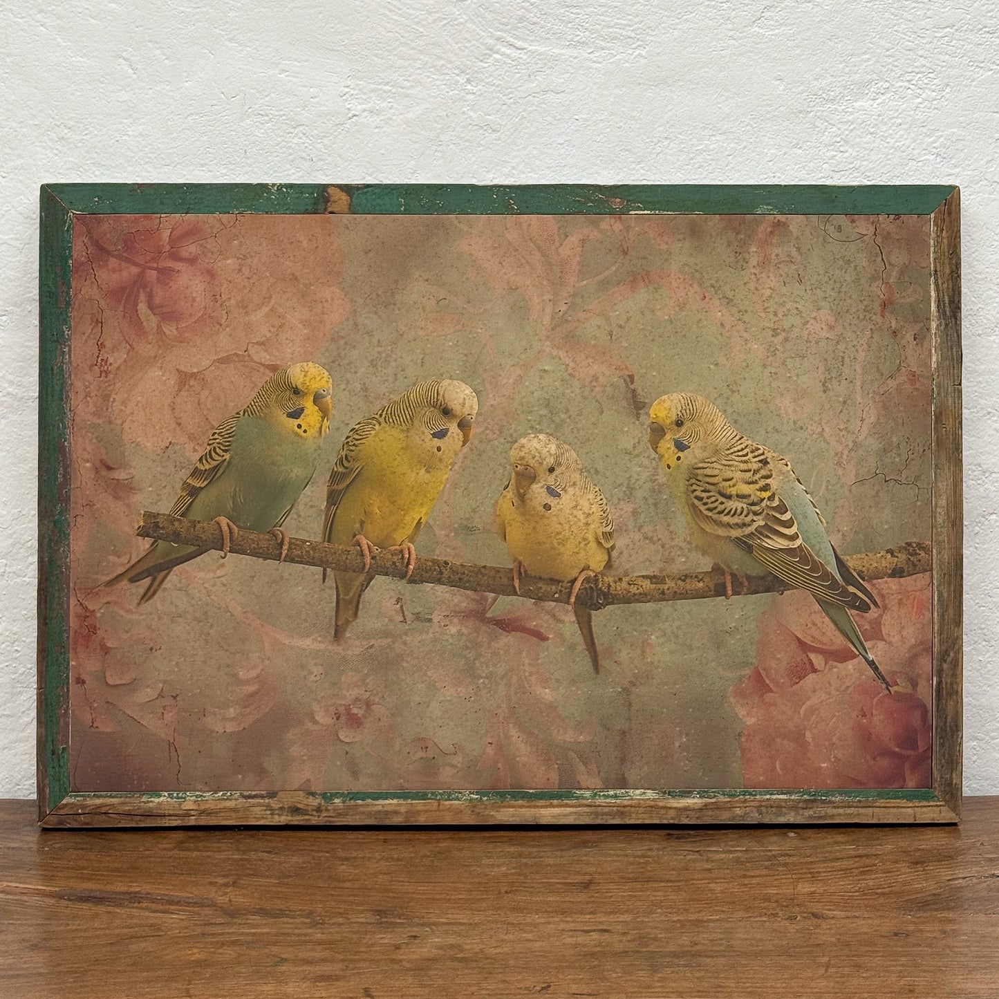 Medium Budgies on Branch Print