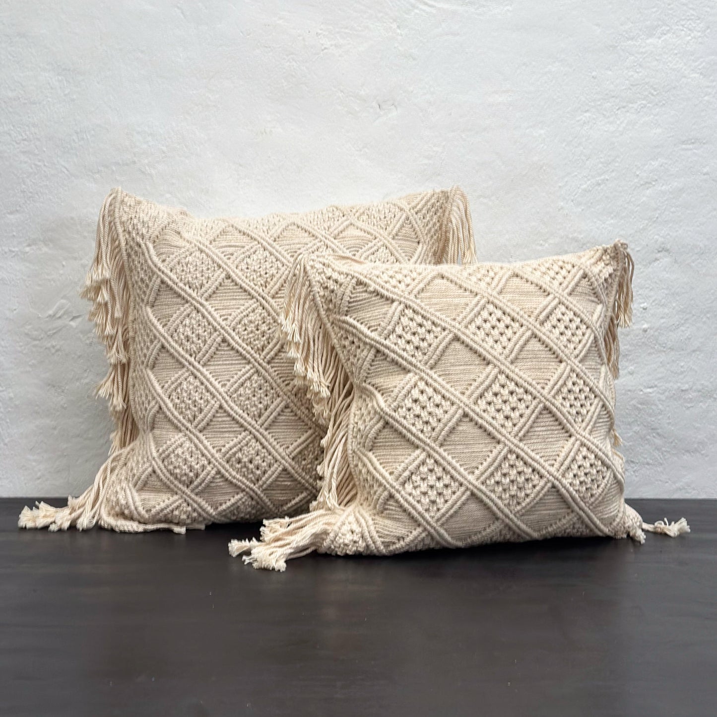 Diamond Weave Fringed Macrame Cushion