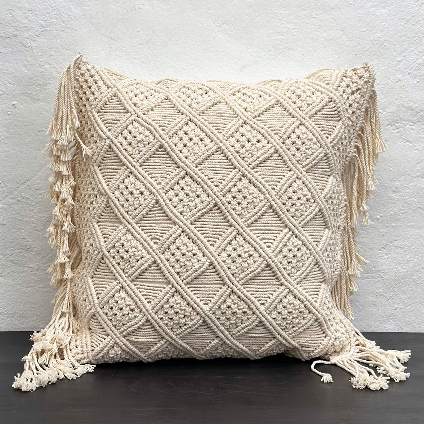 Diamond Weave Fringed Macrame Cushion