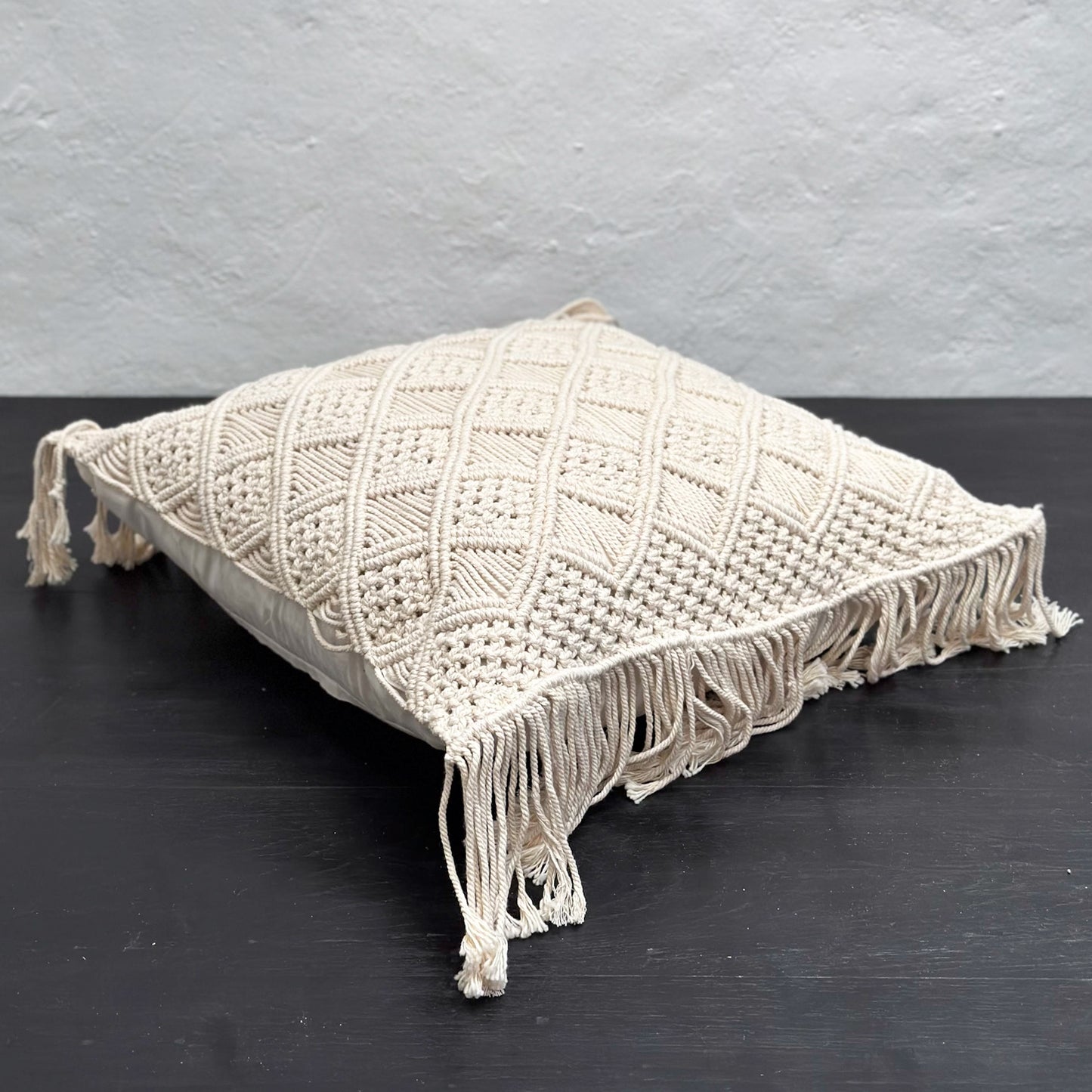 Diamond Weave Fringed Macrame Cushion